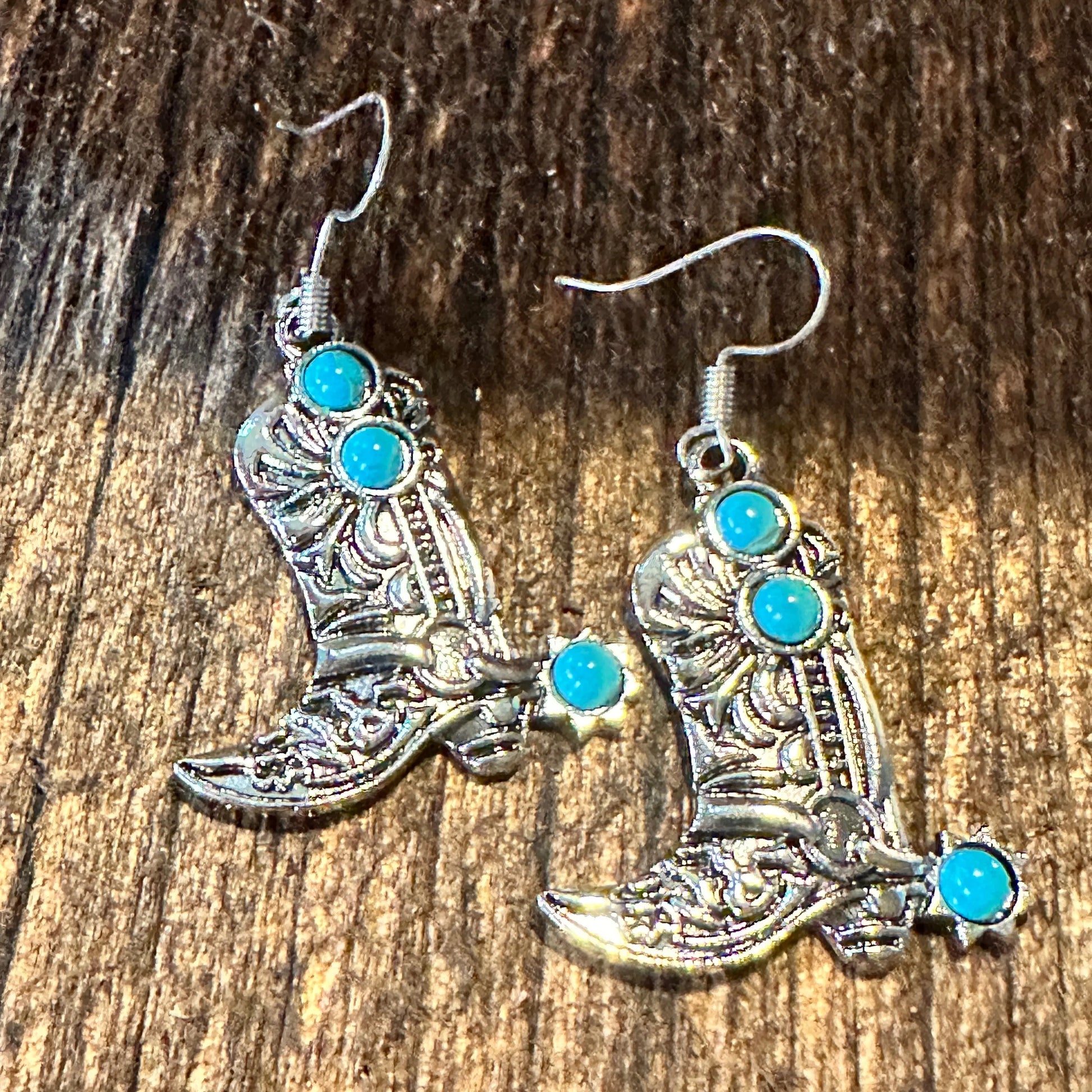 Boho Hippie Western CowgirlTurquoise Stone Boot Silver Drop Wire Earrings, Gift BoxBoho Hippie Western CowgirlTurquoise Stone Boot Silver Drop Wire Earrings, Gift Box - Premium Drop Wire Earring from Silver Elegant - Just $13! Shop now at Silver Elegant