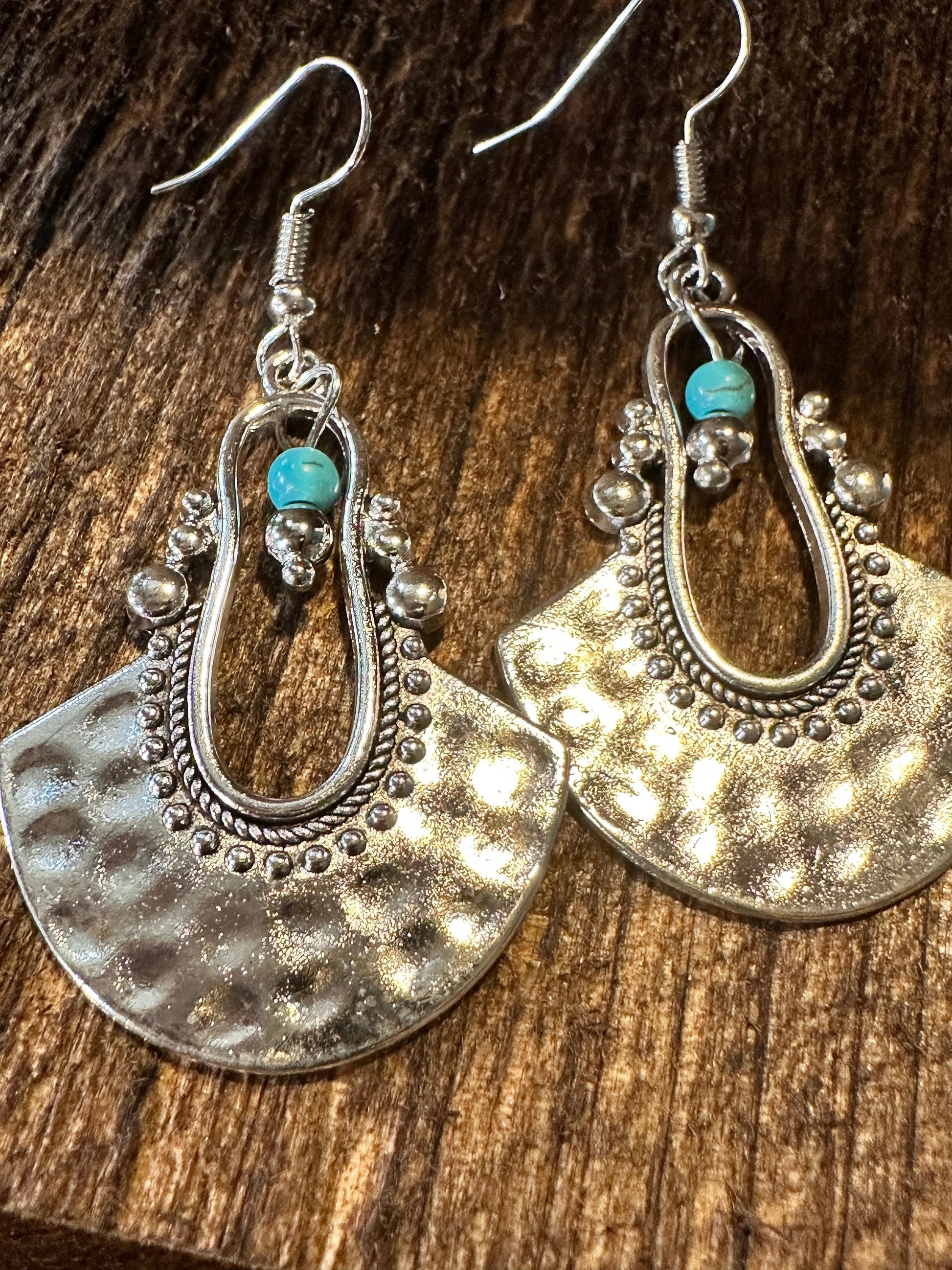 Boho Hippie Western Cowgirl Turquoise Stone Fan Silver Drop Wire Earrings, Gift BoxBoho Hippie Western Cowgirl Turquoise Stone Fan Silver Drop Wire Earrings, Gift Box - Premium Drop Wire Earring from Silver Elegant - Just $13! Shop now at Silver Elegant