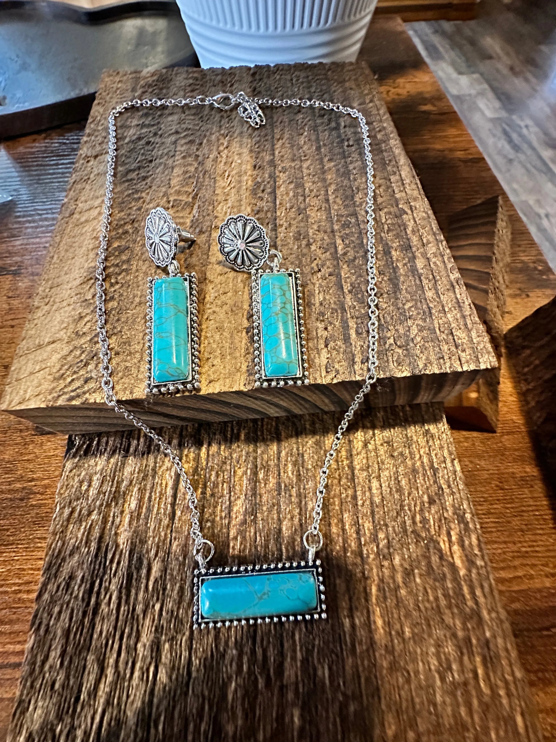 Boho Western Turquoise Conch Tribal Necklace Earrings Set, Vintage Bohemian Jewelry Set, Gift BoxBoho Western Turquoise Conch Tribal Necklace Earrings Set, Vintage Bohemian Jewelry Set, Gift Box - Premium Pendant Necklace from Silver Elegant - Just $24! Shop now at Silver Elegant