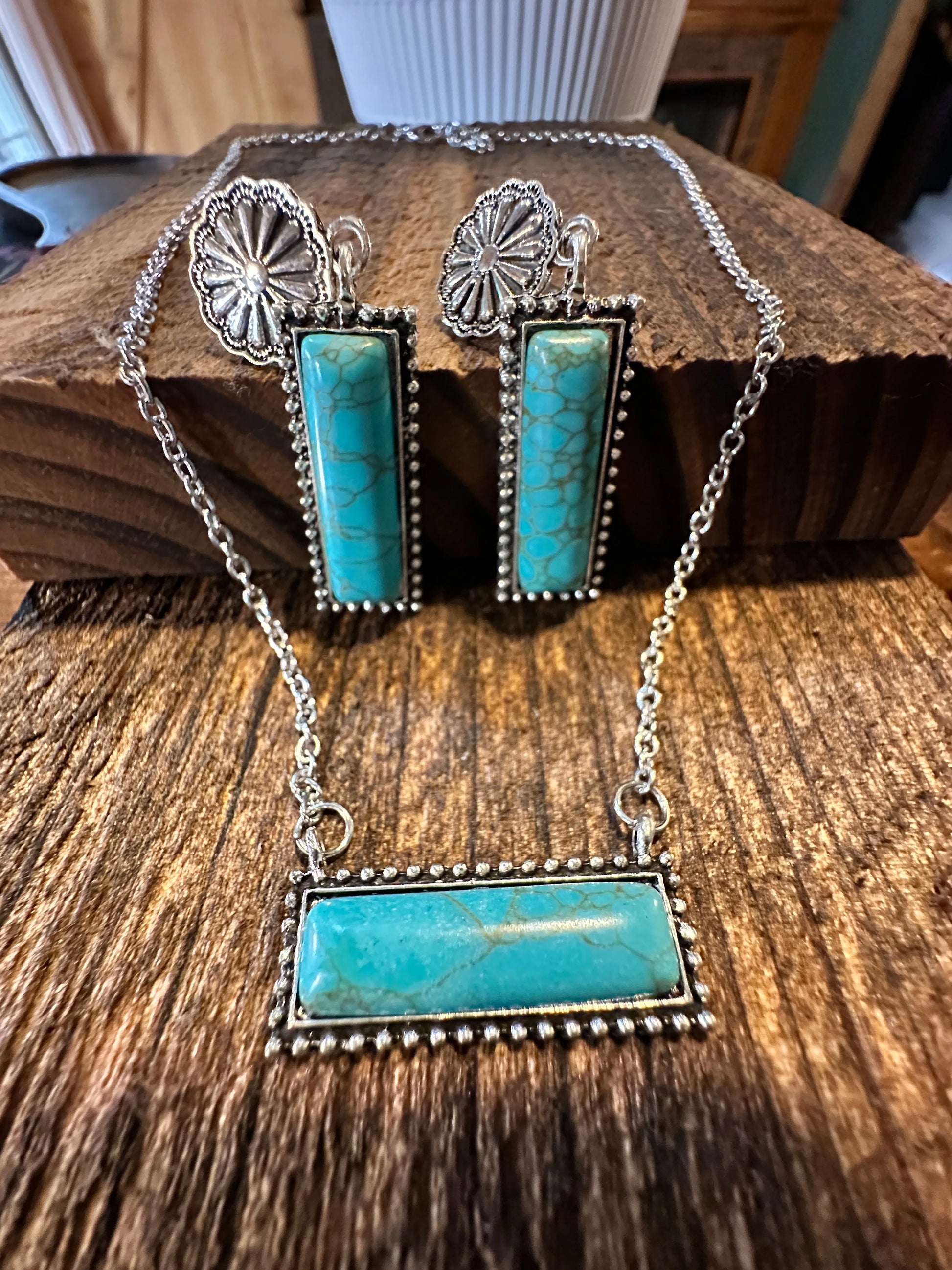 Boho Western Turquoise Conch Tribal Necklace Earrings Set, Vintage Bohemian Jewelry Set, Gift BoxBoho Western Turquoise Conch Tribal Necklace Earrings Set, Vintage Bohemian Jewelry Set, Gift Box - Premium Pendant Necklace from Silver Elegant - Just $24! Shop now at Silver Elegant