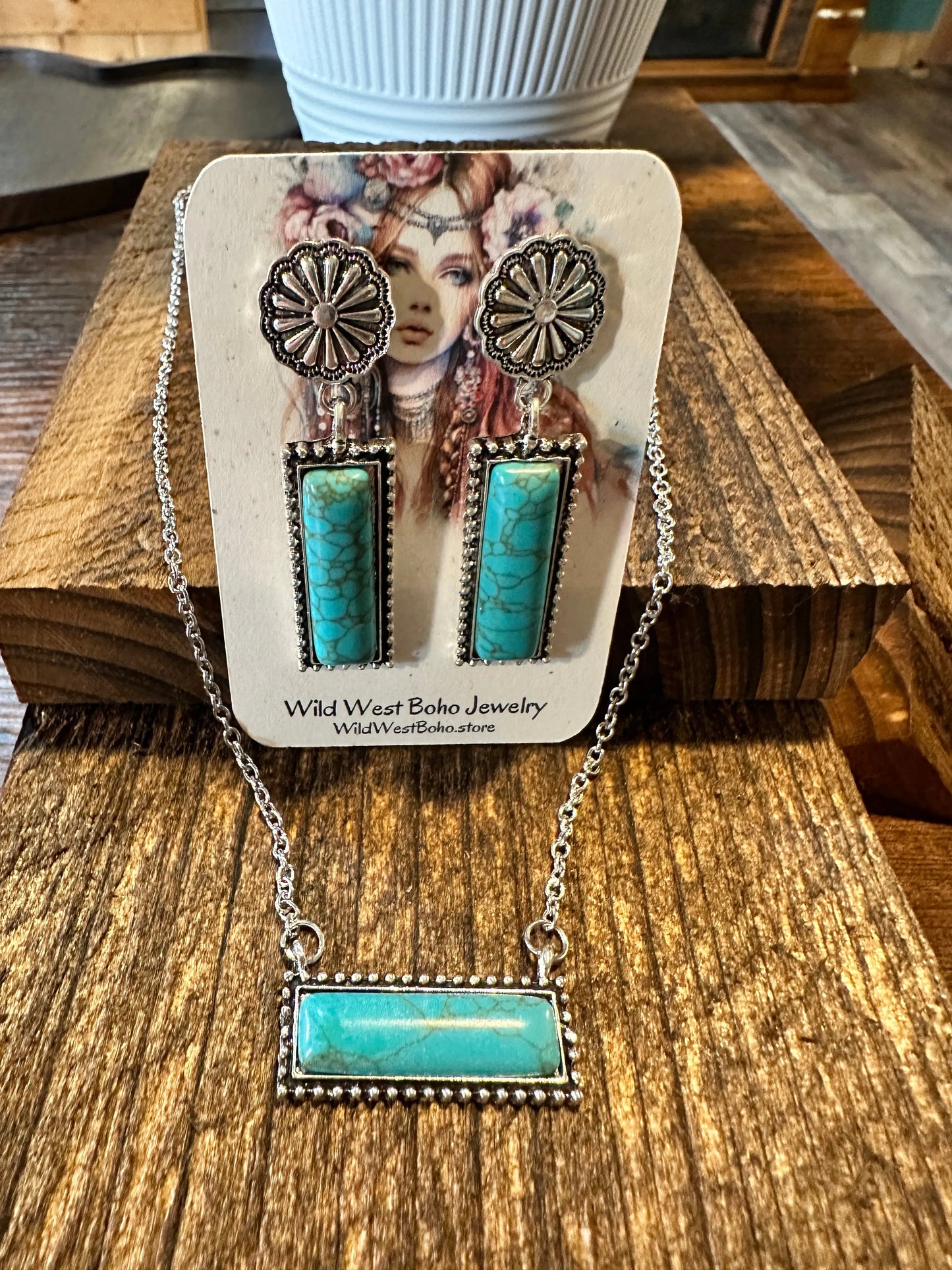 Boho Western Turquoise Conch Tribal Necklace Earrings Set, Vintage Bohemian Jewelry Set, Gift BoxBoho Western Turquoise Conch Tribal Necklace Earrings Set, Vintage Bohemian Jewelry Set, Gift Box - Premium Pendant Necklace from Silver Elegant - Just $24! Shop now at Silver Elegant