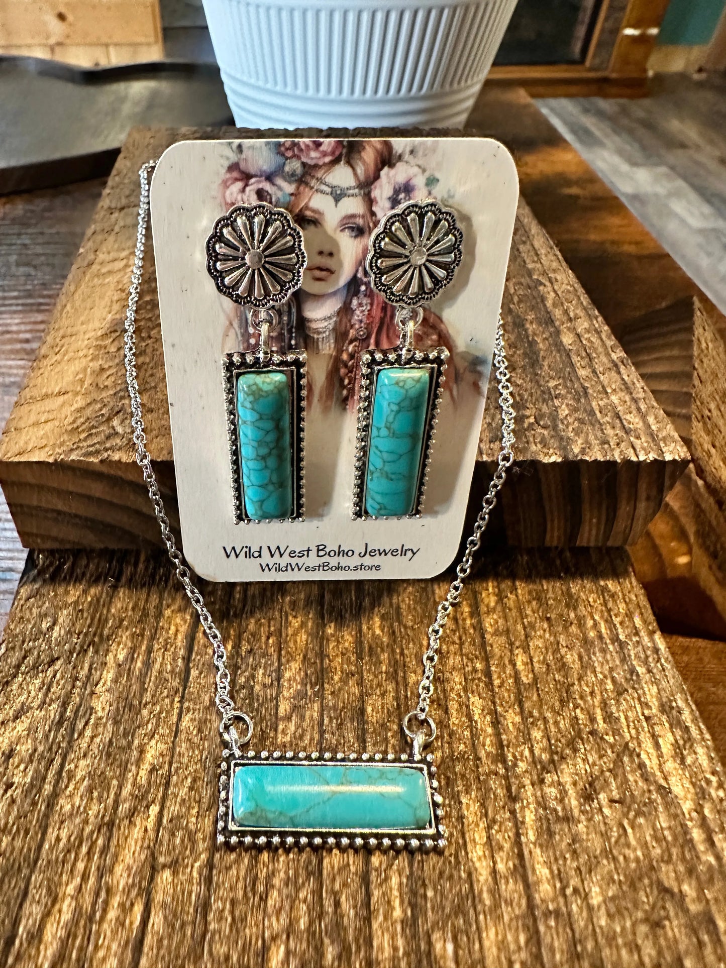 Boho Western Turquoise Conch Tribal Necklace Earrings Set, Vintage Bohemian Jewelry Set, Gift BoxBoho Western Turquoise Conch Tribal Necklace Earrings Set, Vintage Bohemian Jewelry Set, Gift Box - Premium Pendant Necklace from Silver Elegant - Just $24! Shop now at Silver Elegant