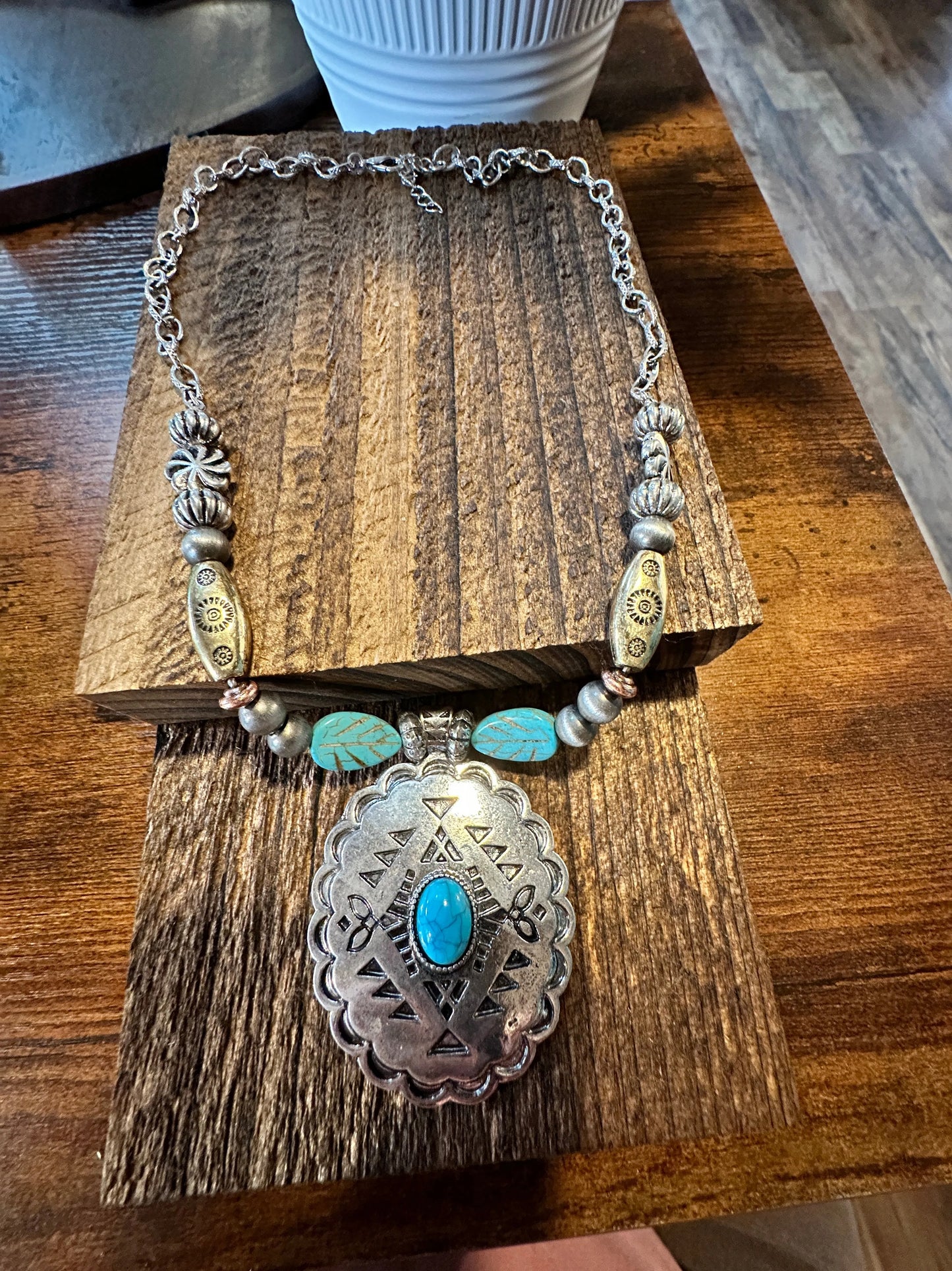 Boho Western Western Cowgirl Tribal Large Conch Pendant, Turquoise Silver, Gift BoxBoho Western Western Cowgirl Tribal Large Conch Pendant, Turquoise Silver, Gift Box - Premium Pendant Necklace from Silver Elegant - Just $24! Shop now at Silver Elegant