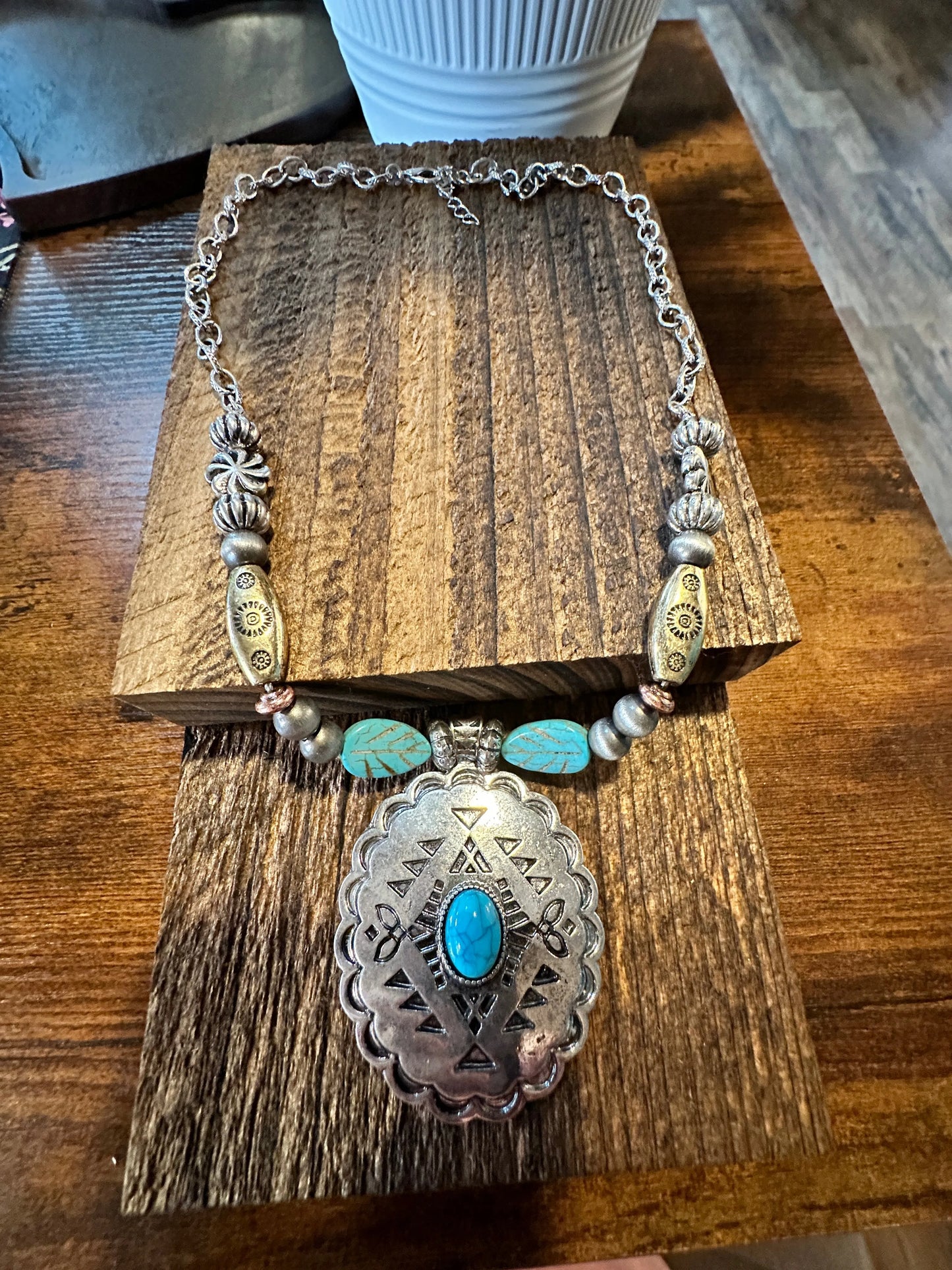 Boho Western Western Cowgirl Tribal Large Conch Pendant, Turquoise Silver, Gift BoxBoho Western Western Cowgirl Tribal Large Conch Pendant, Turquoise Silver, Gift Box - Premium Pendant Necklace from Silver Elegant - Just $24! Shop now at Silver Elegant