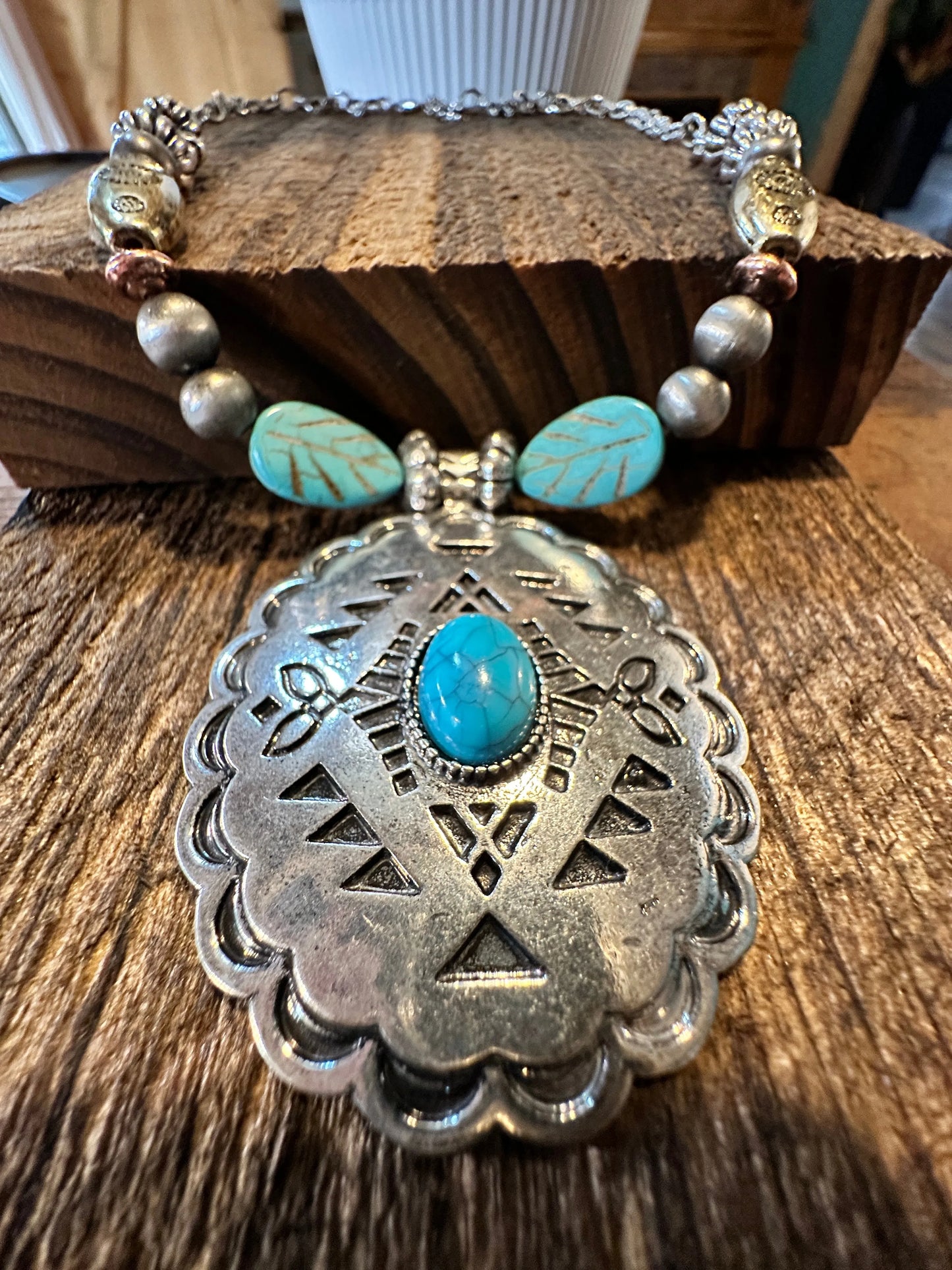 Boho Western Western Cowgirl Tribal Large Conch Pendant, Turquoise Silver, Gift BoxBoho Western Western Cowgirl Tribal Large Conch Pendant, Turquoise Silver, Gift Box - Premium Pendant Necklace from Silver Elegant - Just $24! Shop now at Silver Elegant