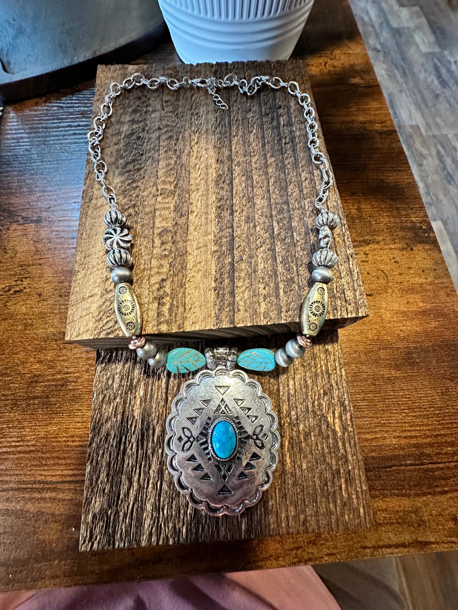 Boho Western Western Cowgirl Tribal Large Conch Pendant, Turquoise Silver, Gift BoxBoho Western Western Cowgirl Tribal Large Conch Pendant, Turquoise Silver, Gift Box - Premium Pendant Necklace from Silver Elegant - Just $24! Shop now at Silver Elegant