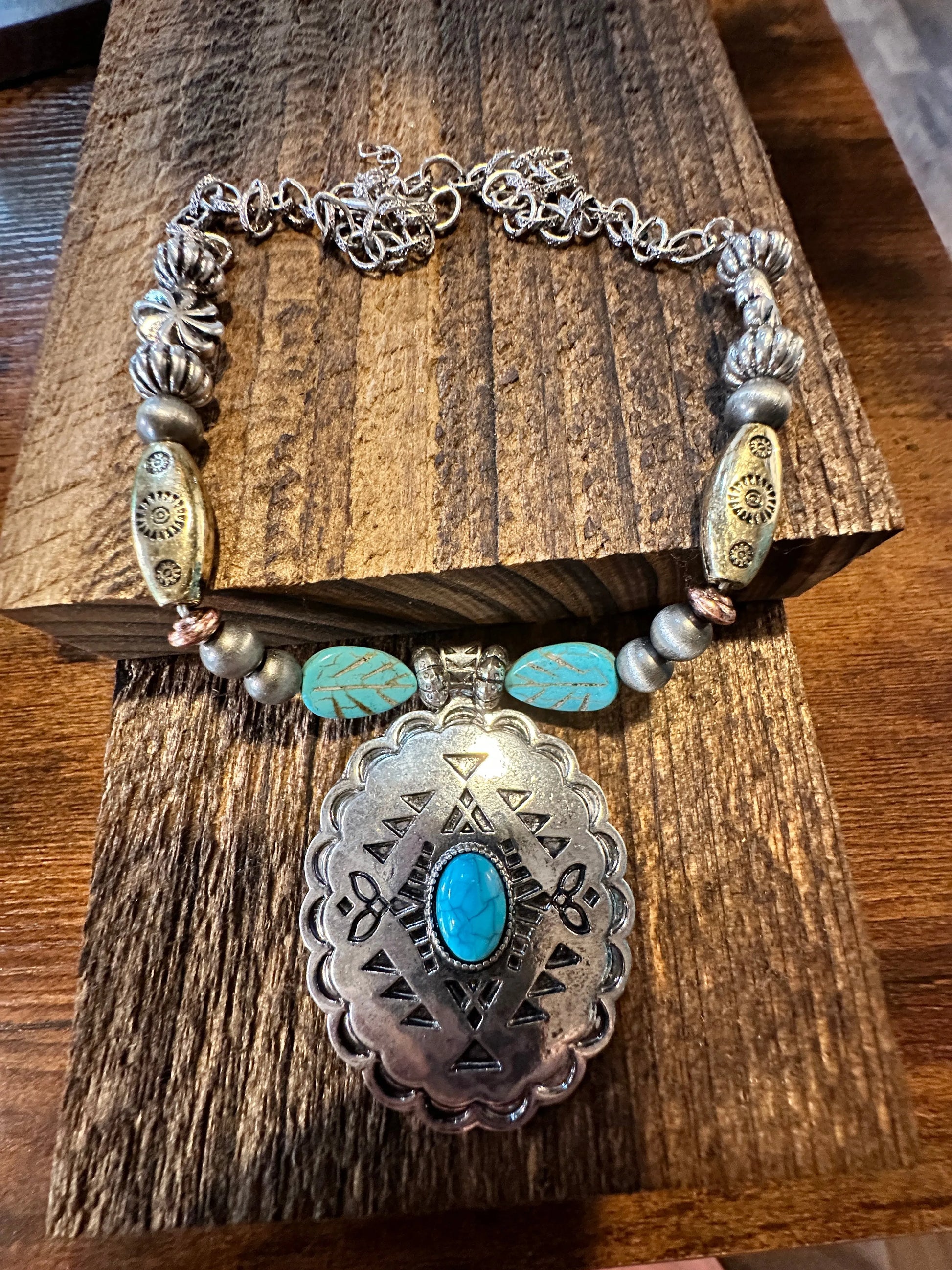 Boho Western Western Cowgirl Tribal Large Conch Pendant, Turquoise Silver, Gift BoxBoho Western Western Cowgirl Tribal Large Conch Pendant, Turquoise Silver, Gift Box - Premium Pendant Necklace from Silver Elegant - Just $24! Shop now at Silver Elegant