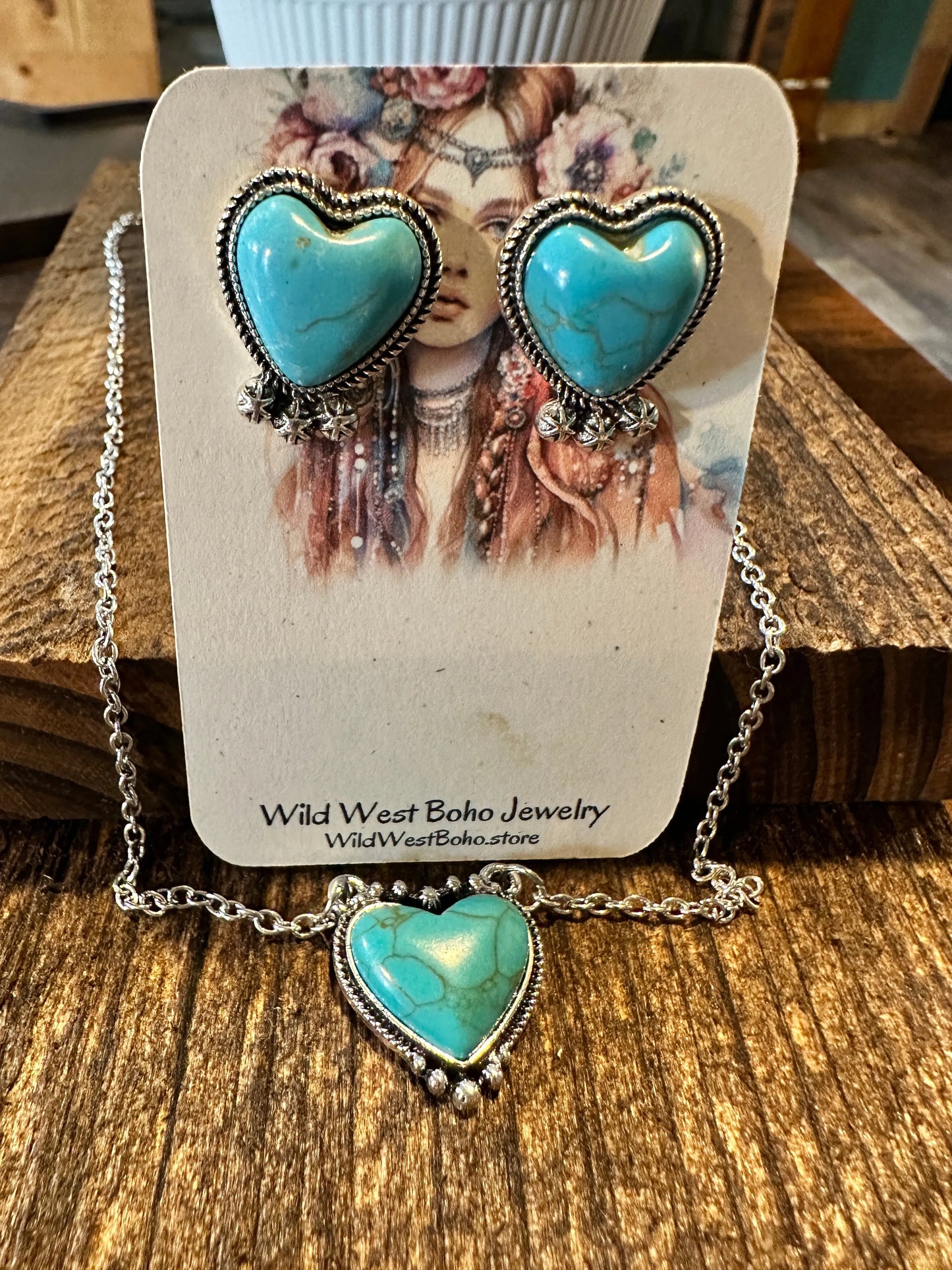 Boho Western Turquoise Bull Head Necklace Earrings Set, Vintage Bohemian Jewelry Set, Gift BoxBoho Western Turquoise Bull Head Necklace Earrings Set, Vintage Bohemian Jewelry Set, Gift Box - Premium Pendant Necklace from Silver Elegant - Just $24! Shop now at Silver Elegant