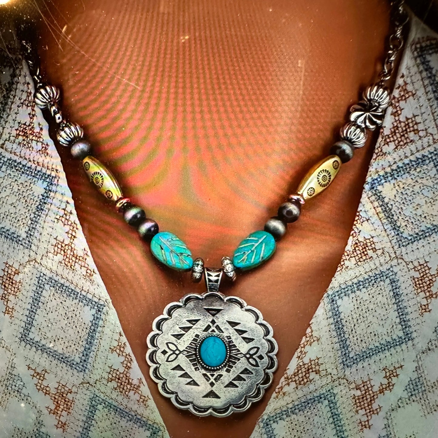 Boho Western Western Cowgirl Tribal Large Conch Pendant, Turquoise Silver, Gift BoxBoho Western Western Cowgirl Tribal Large Conch Pendant, Turquoise Silver, Gift Box - Premium Pendant Necklace from Silver Elegant - Just $24! Shop now at Silver Elegant