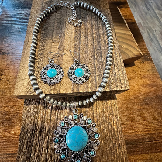 Handcrafted Boho Turquoise Jewelry Set, Lace Beads Necklace/ Earring Set , Gift BoxHandcrafted Boho Turquoise Jewelry Set, Lace Beads Necklace/ Earring Set , Gift Box - Premium Pendant Necklace from Silver Elegant - Just $22! Shop now at Silver Elegant