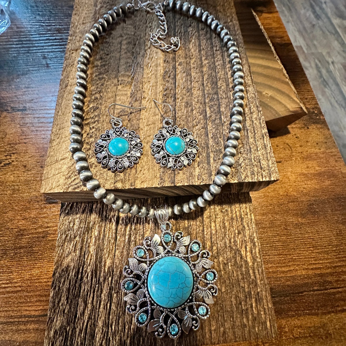 Handcrafted Boho Turquoise Jewelry Set, Lace Beads Necklace/ Earring Set , Gift BoxHandcrafted Boho Turquoise Jewelry Set, Lace Beads Necklace/ Earring Set , Gift Box - Premium Pendant Necklace from Silver Elegant - Just $22! Shop now at Silver Elegant