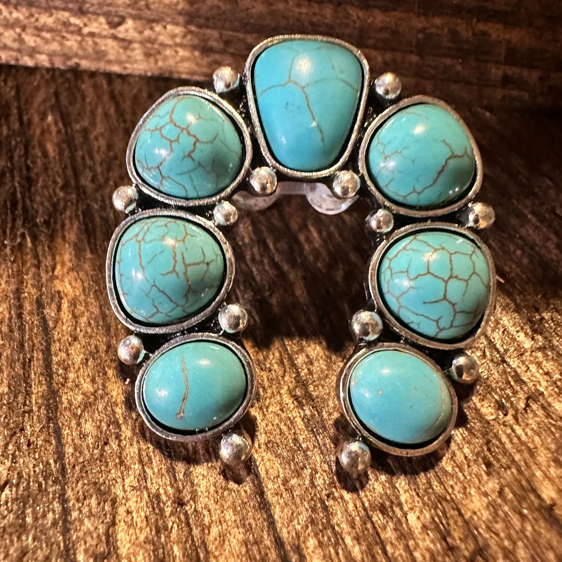 Western Boho Hippie Turquoise Stone Squash Blossom Cuff Statement Ring, Gift BoxWestern Boho Hippie Turquoise Stone Squash Blossom Cuff Statement Ring, Gift Box - Premium cuff rings from Silver Elegant - Just $18! Shop now at Silver Elegant