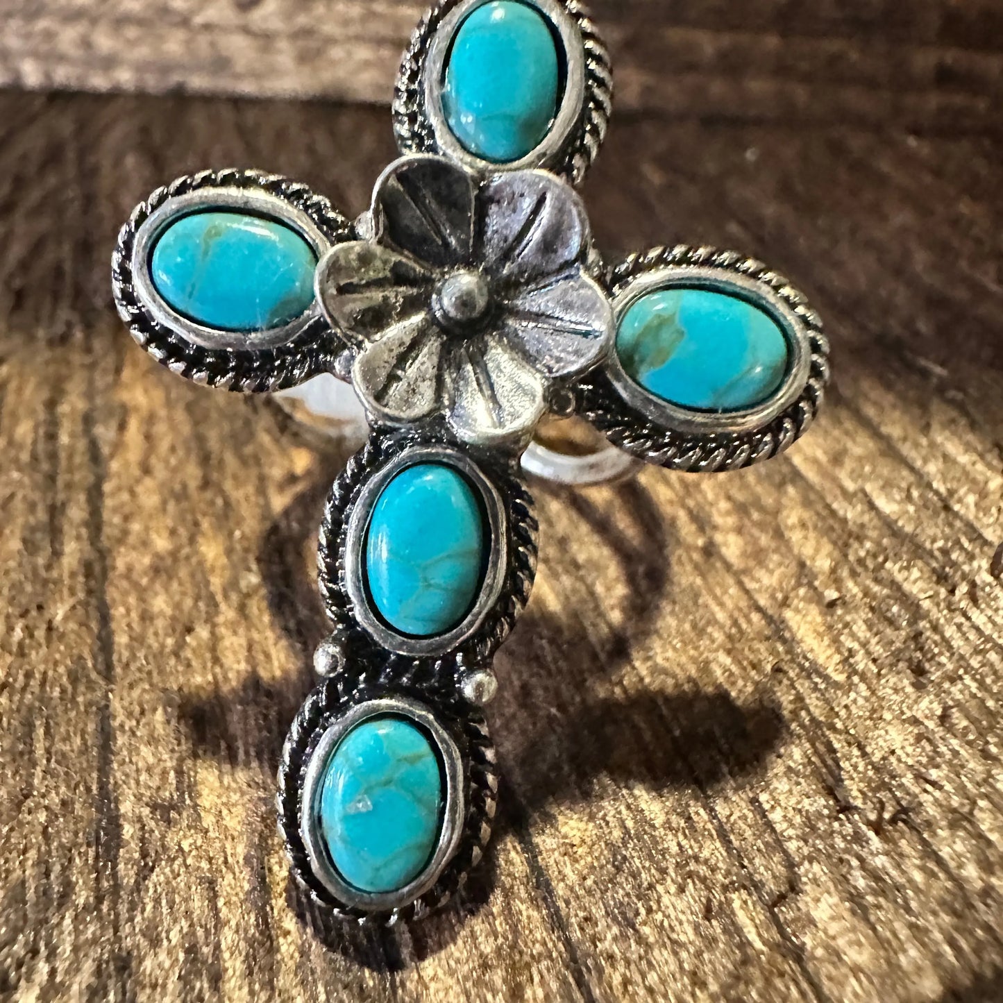 Western Boho Hippie Ring, Floral Cross Turquoise Gemstone Cuff Ring, Gift BoxWestern Boho Hippie Ring, Floral Cross Turquoise Gemstone Cuff Ring, Gift Box - Premium cuff rings from Silver Elegant - Just $18! Shop now at Silver Elegant