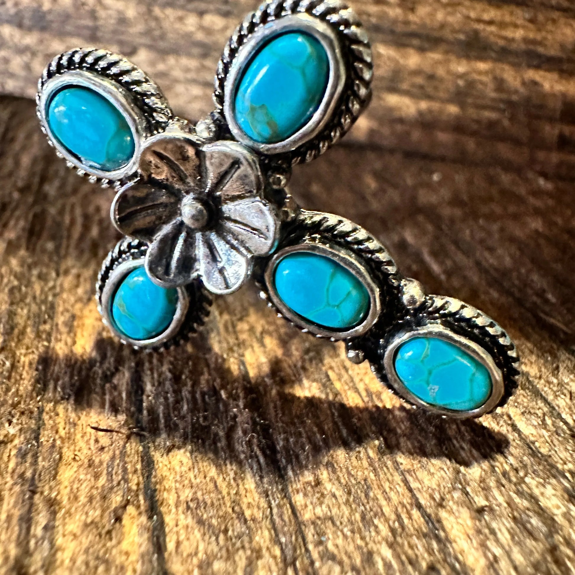 Western Boho Hippie Ring, Floral Cross Turquoise Gemstone Cuff Ring, Gift BoxWestern Boho Hippie Ring, Floral Cross Turquoise Gemstone Cuff Ring, Gift Box - Premium cuff rings from Silver Elegant - Just $18! Shop now at Silver Elegant