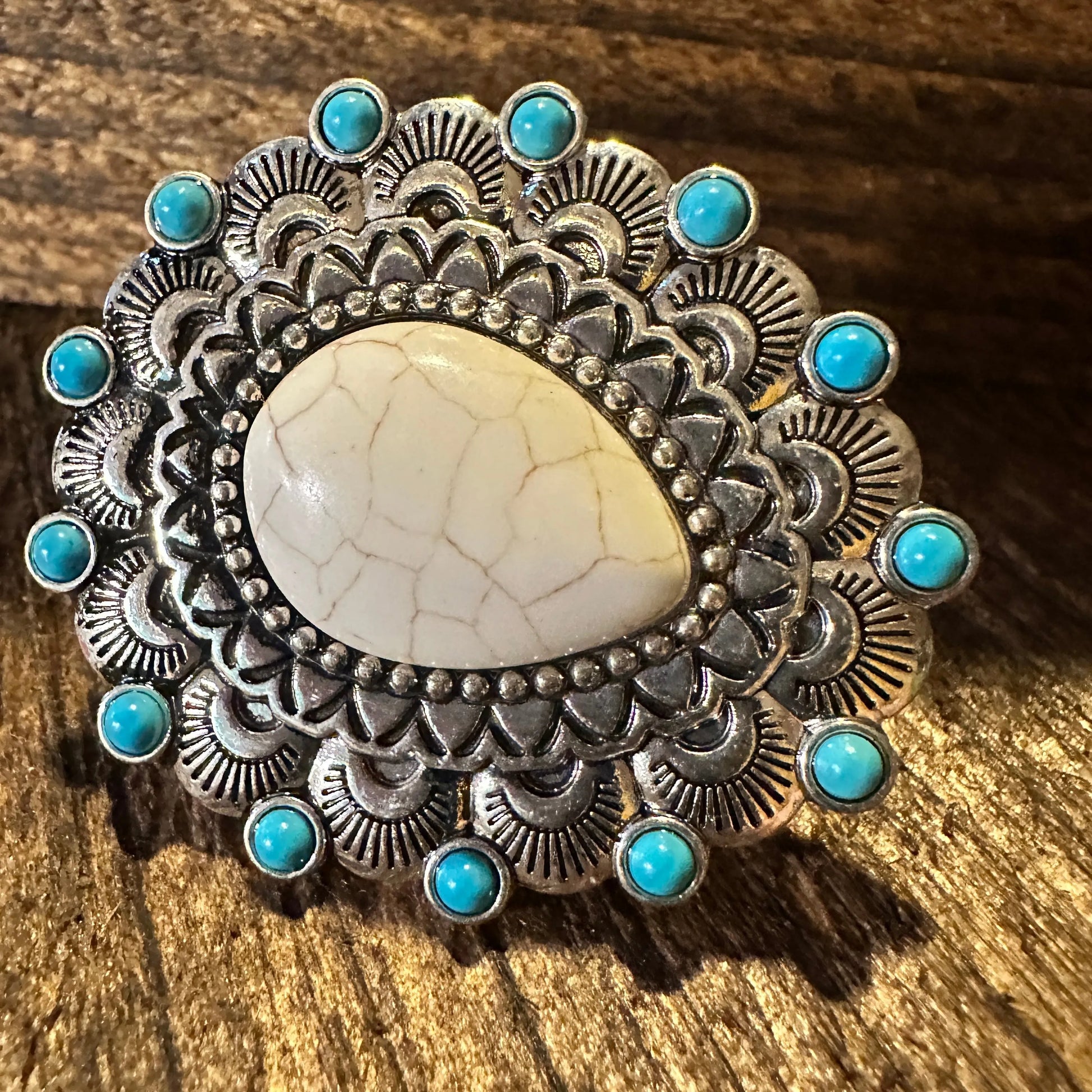 Western Boho Hippie Teardrop Stone Scalloped Concho Stretch Statement Ring, Gift BoxWestern Boho Hippie Teardrop Stone Scalloped Concho Stretch Statement Ring, Gift Box - Premium cuff rings from Silver Elegant - Just $18! Shop now at Silver Elegant