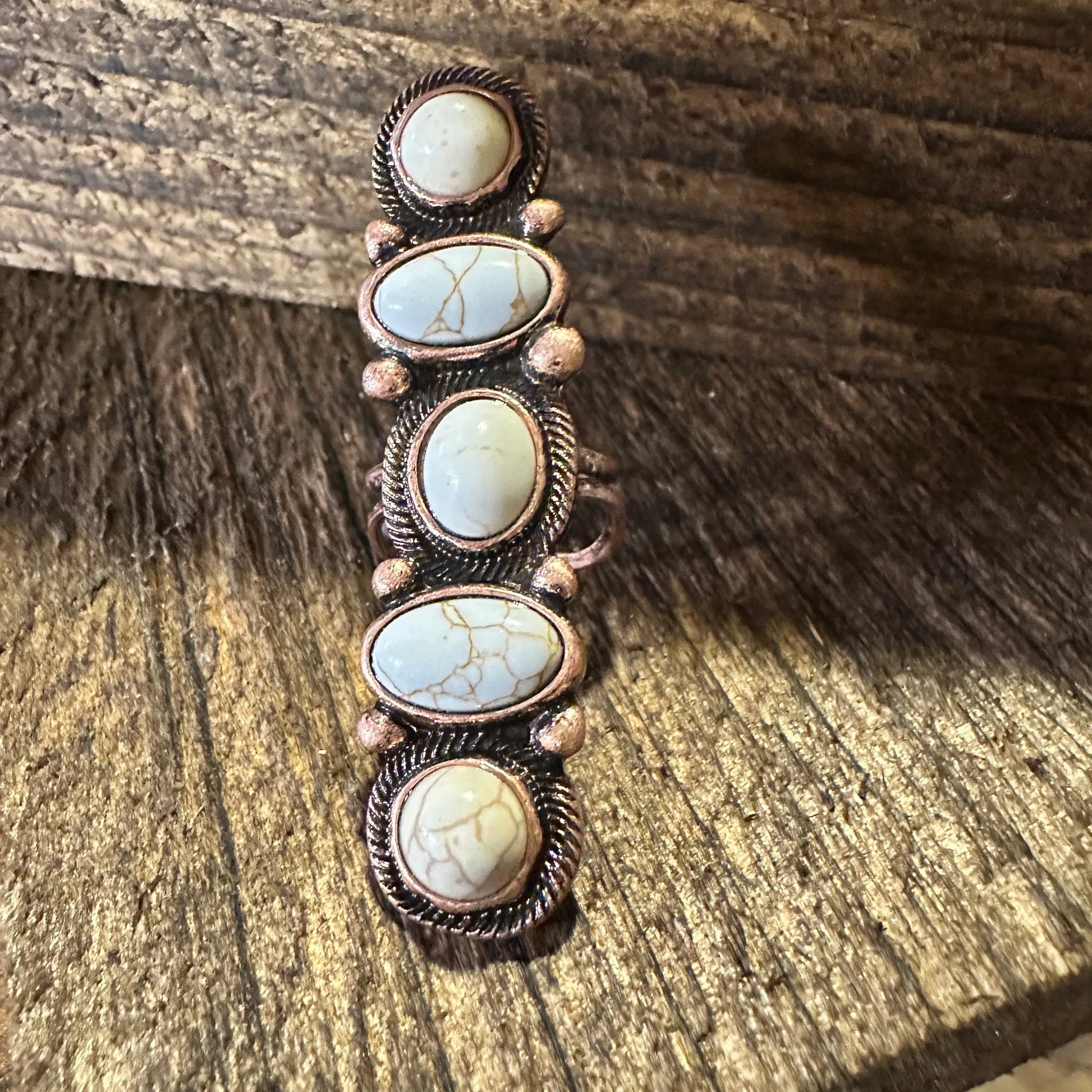 Western Boho Hippie Copper Circle & Oval Semi Stone Pave Linear Bar Cuff Ring: White, Gift BoxWestern Boho Hippie Copper Circle & Oval Semi Stone Pave Linear Bar Cuff Ring: White, Gift Box - Premium cuff rings from Silver Elegant - Just $18! Shop now at Silver Elegant