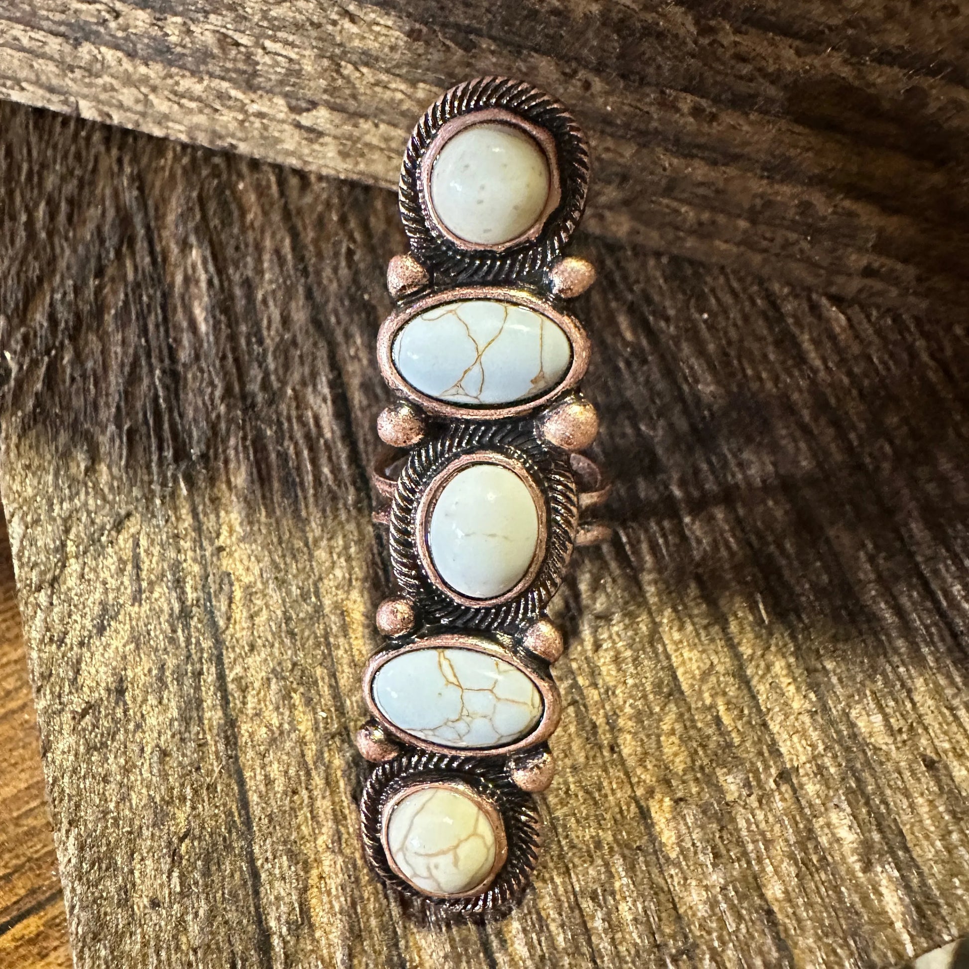 Western Boho Hippie Copper Circle & Oval Semi Stone Pave Linear Bar Cuff Ring: White, Gift BoxWestern Boho Hippie Copper Circle & Oval Semi Stone Pave Linear Bar Cuff Ring: White, Gift Box - Premium cuff rings from Silver Elegant - Just $18! Shop now at Silver Elegant