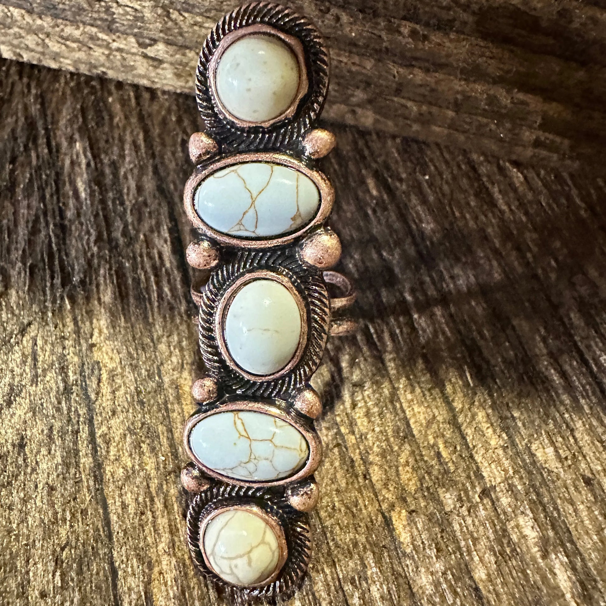 Western Boho Hippie Copper Circle & Oval Semi Stone Pave Linear Bar Cuff Ring: White, Gift BoxWestern Boho Hippie Copper Circle & Oval Semi Stone Pave Linear Bar Cuff Ring: White, Gift Box - Premium cuff rings from Silver Elegant - Just $18! Shop now at Silver Elegant