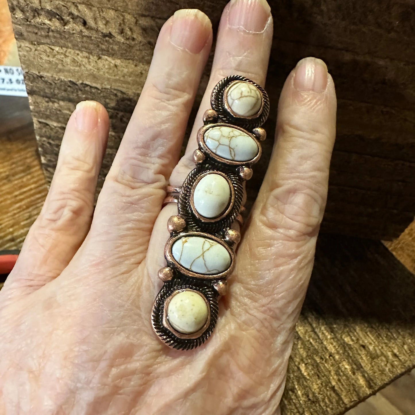 Western Boho Hippie Copper Circle & Oval Semi Stone Pave Linear Bar Cuff Ring: White, Gift BoxWestern Boho Hippie Copper Circle & Oval Semi Stone Pave Linear Bar Cuff Ring: White, Gift Box - Premium cuff rings from Silver Elegant - Just $18! Shop now at Silver Elegant