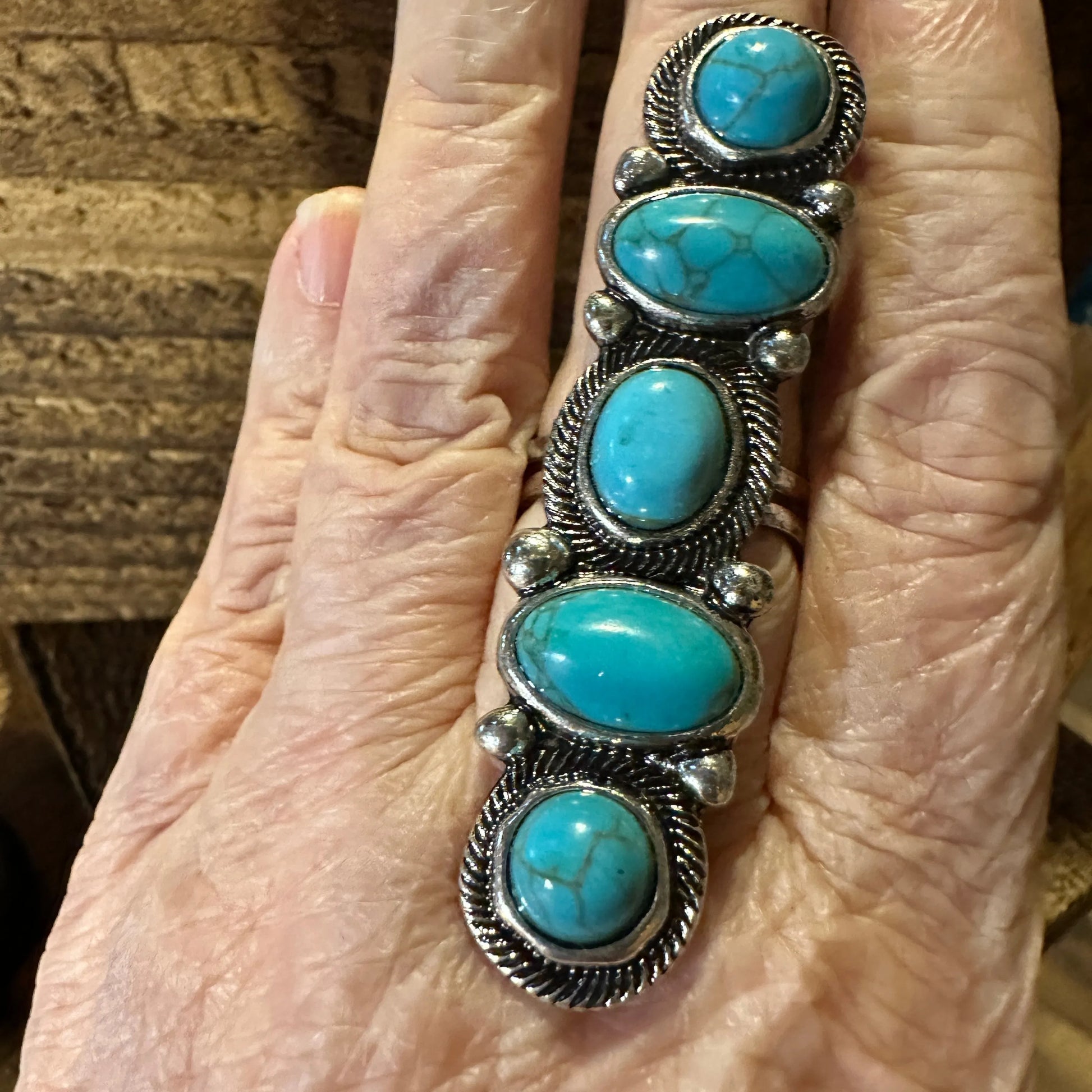 Boho Hippie Western Turquoise Circle & Oval Semi Stone Pave Linear Bar Cuff Ring, Gift BoxBoho Hippie Western Turquoise Circle & Oval Semi Stone Pave Linear Bar Cuff Ring, Gift Box - Premium cuff rings from Silver Elegant - Just $18! Shop now at Silver Elegant