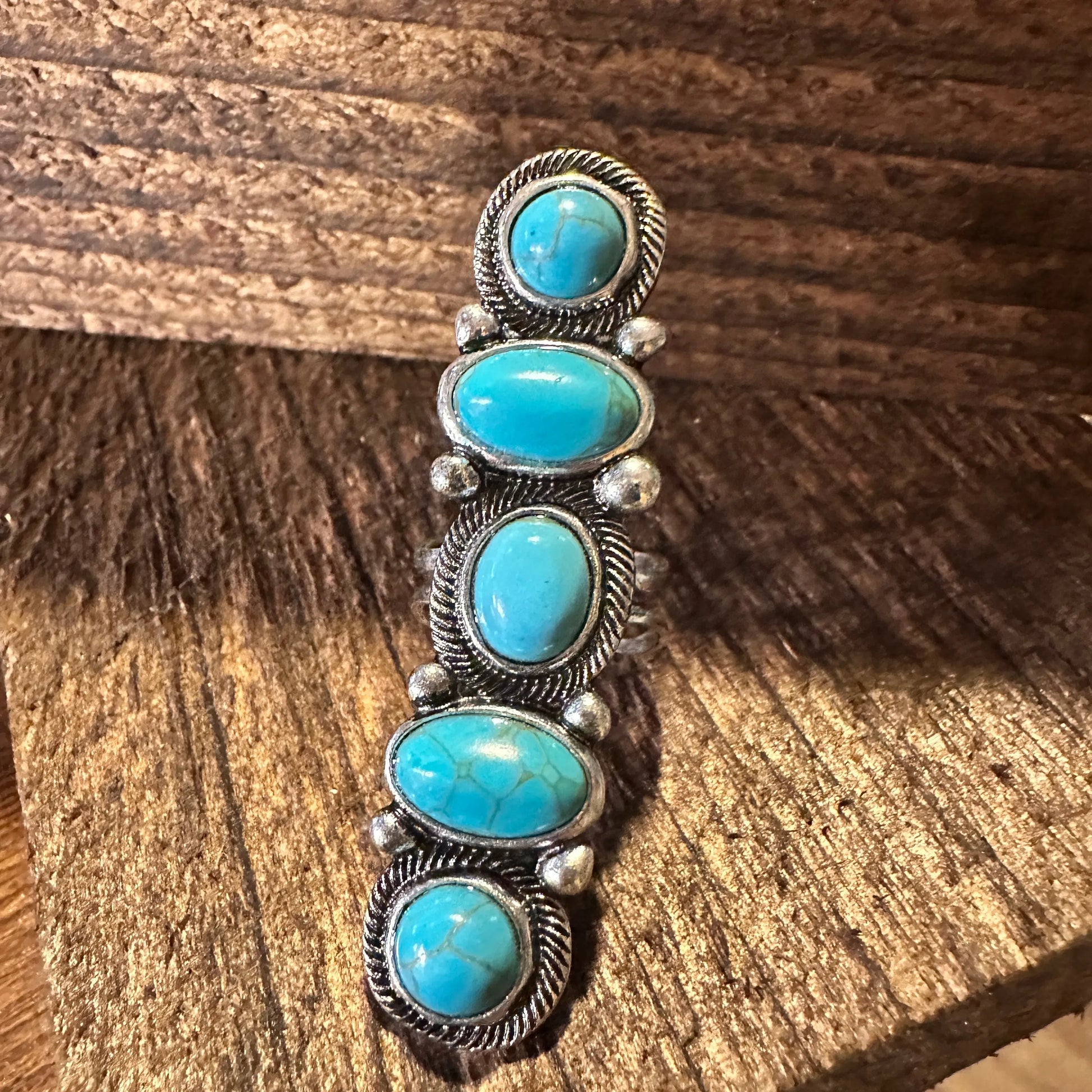 Boho Hippie Western Turquoise Circle & Oval Semi Stone Pave Linear Bar Cuff Ring, Gift BoxBoho Hippie Western Turquoise Circle & Oval Semi Stone Pave Linear Bar Cuff Ring, Gift Box - Premium cuff rings from Silver Elegant - Just $18! Shop now at Silver Elegant