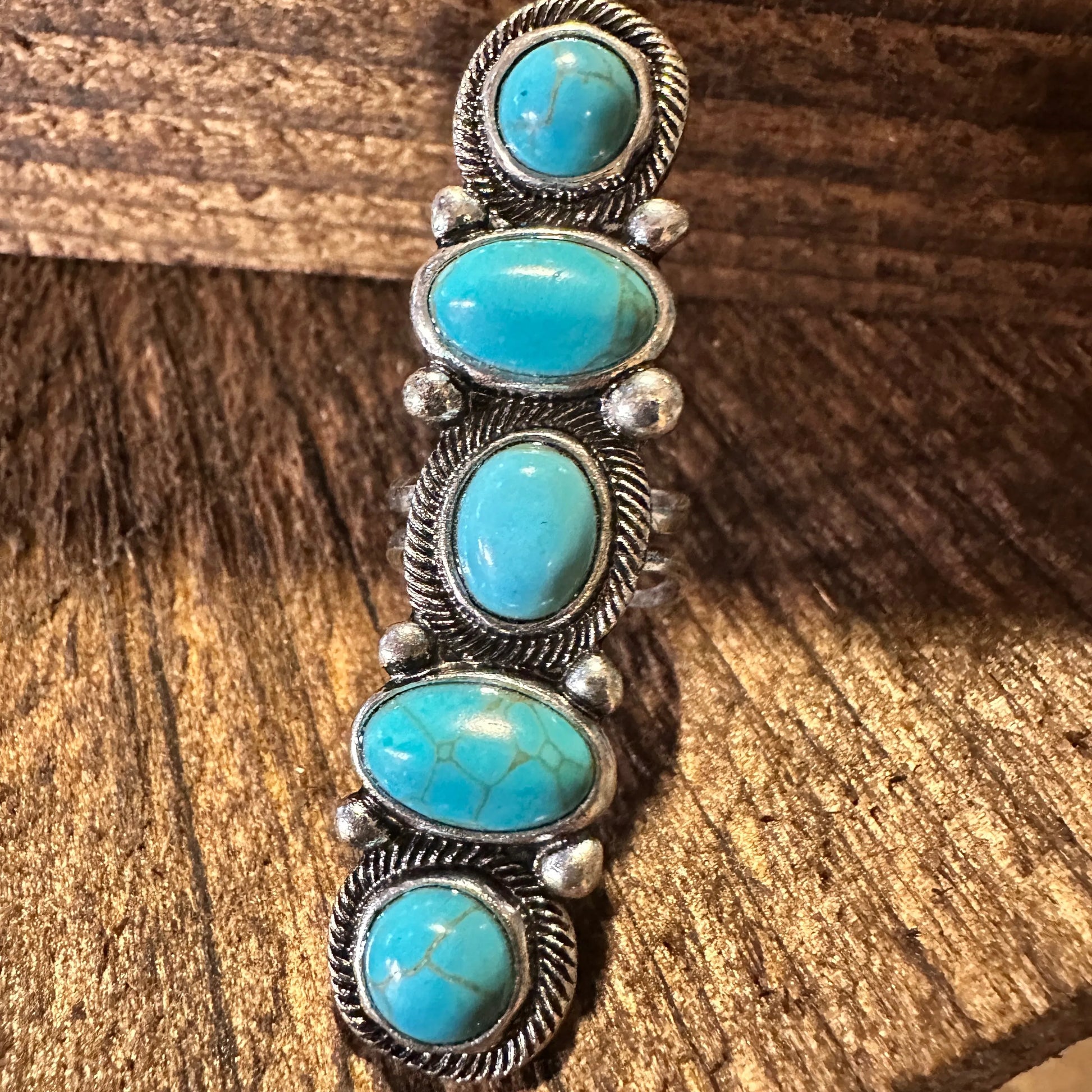 Boho Hippie Western Turquoise Circle & Oval Semi Stone Pave Linear Bar Cuff Ring, Gift BoxBoho Hippie Western Turquoise Circle & Oval Semi Stone Pave Linear Bar Cuff Ring, Gift Box - Premium cuff rings from Silver Elegant - Just $18! Shop now at Silver Elegant