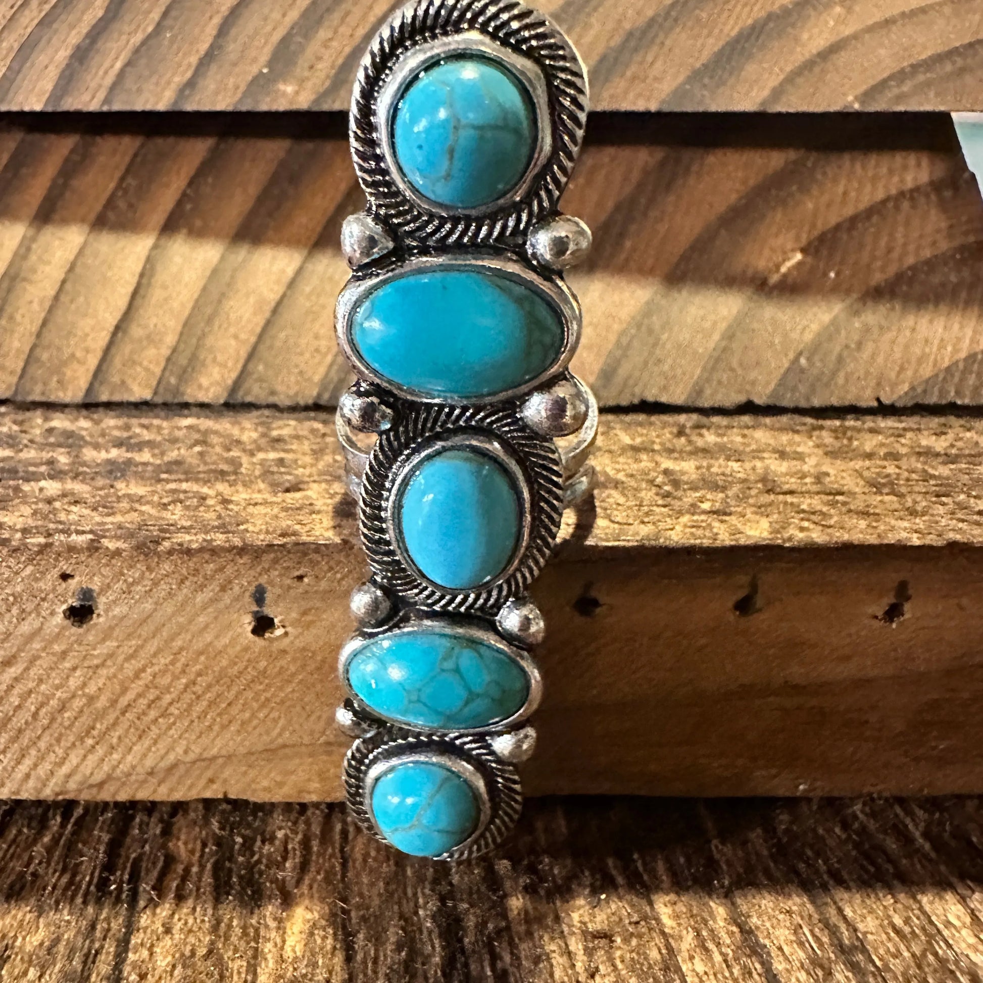 Boho Hippie Western Turquoise Circle & Oval Semi Stone Pave Linear Bar Cuff Ring, Gift BoxBoho Hippie Western Turquoise Circle & Oval Semi Stone Pave Linear Bar Cuff Ring, Gift Box - Premium cuff rings from Silver Elegant - Just $18! Shop now at Silver Elegant