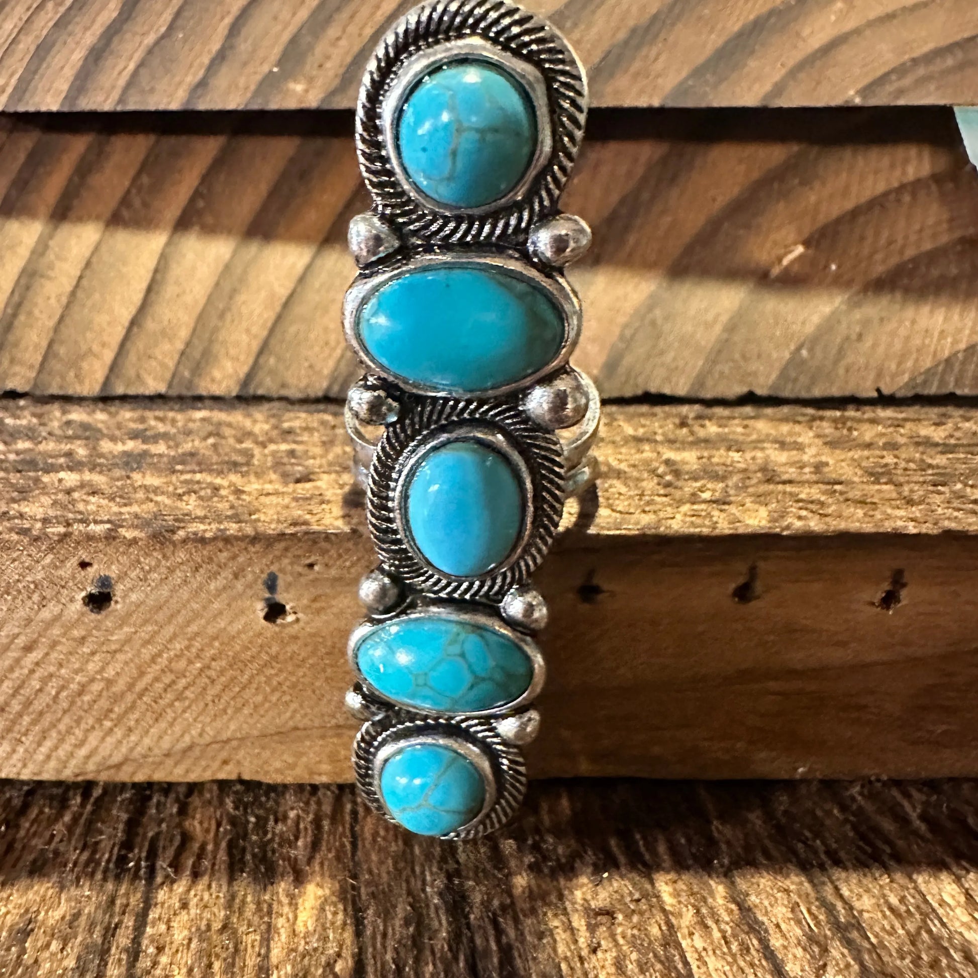 Boho Hippie Western Turquoise Circle & Oval Semi Stone Pave Linear Bar Cuff Ring, Gift BoxBoho Hippie Western Turquoise Circle & Oval Semi Stone Pave Linear Bar Cuff Ring, Gift Box - Premium cuff rings from Silver Elegant - Just $18! Shop now at Silver Elegant