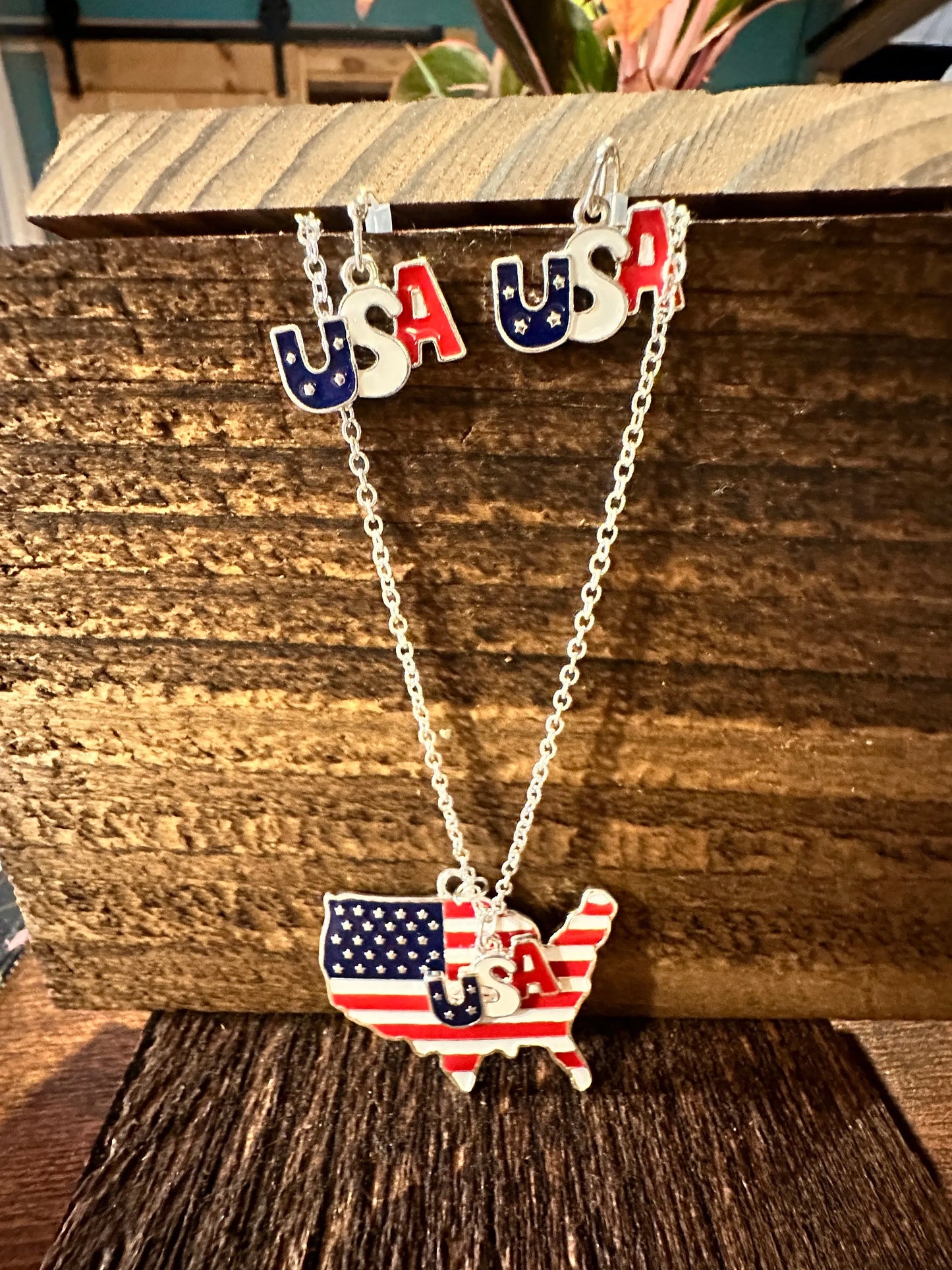 Boho America USA Make America Great Again Necklace/USA Earring Set, Gift BoxBoho America USA Make America Great Again Necklace/USA Earring Set, Gift Box - Premium Pendant Necklace from Silver Elegant - Just $12! Shop now at Silver Elegant