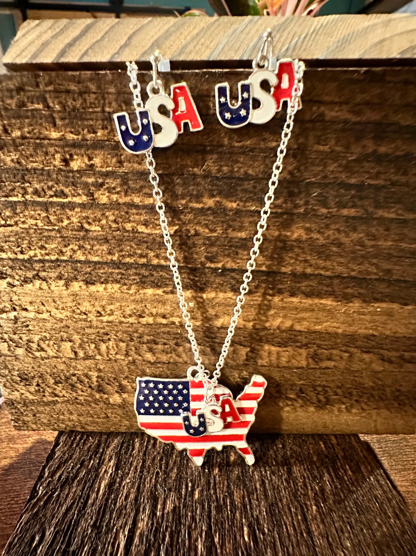 Boho America USA Make America Great Again Necklace/USA Earring Set, Gift BoxBoho America USA Make America Great Again Necklace/USA Earring Set, Gift Box - Premium Pendant Necklace from Silver Elegant - Just $12! Shop now at Silver Elegant