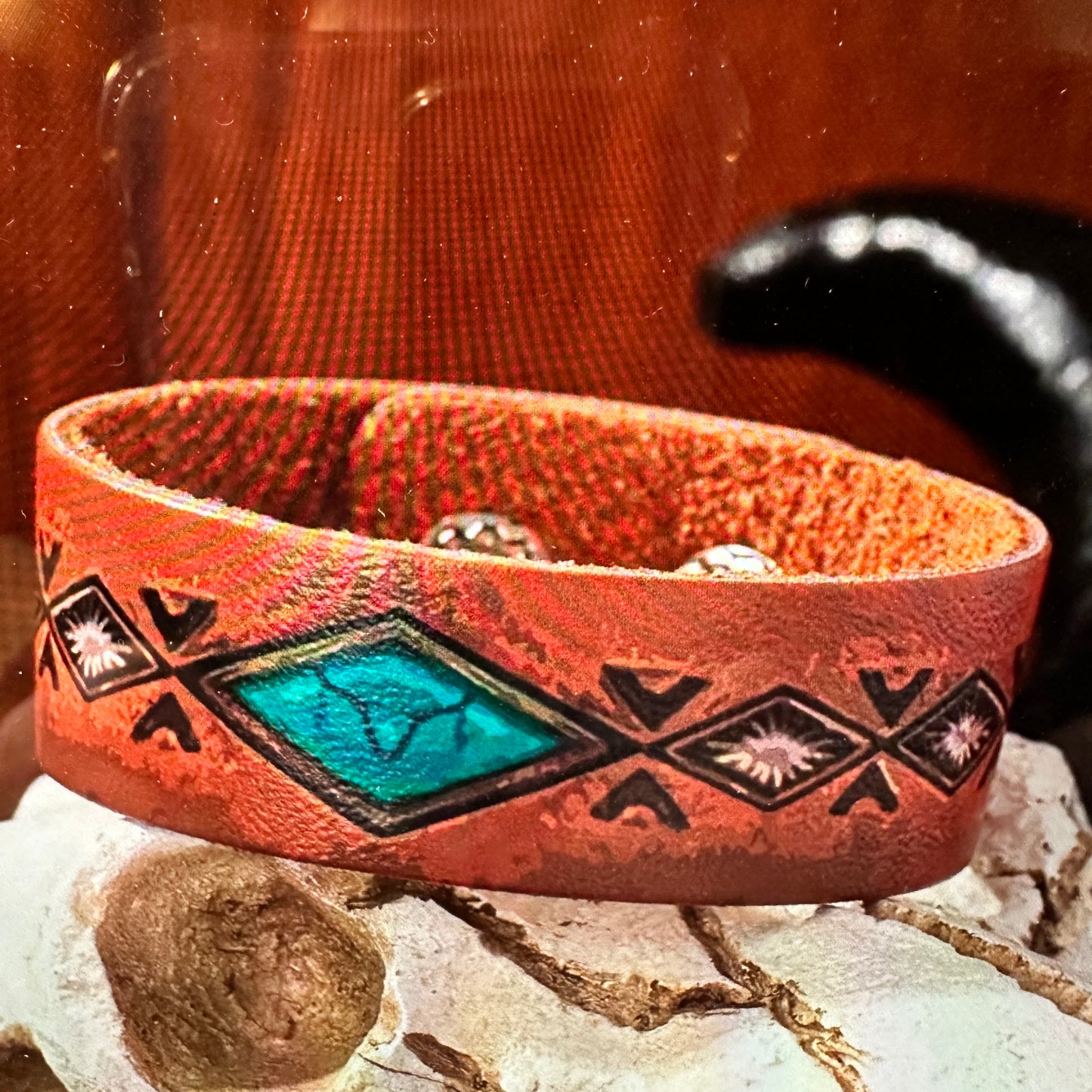 Boho Western Style Stamped Leather Grain Cuff Bracelet, Turquoise Leather, 20CM, Gift BoxBoho Western Style Stamped Leather Grain Cuff Bracelet, Turquoise Leather, 20CM, Gift Box - Premium  from Silver Elegant - Just $18! Shop now at Silver Elegant