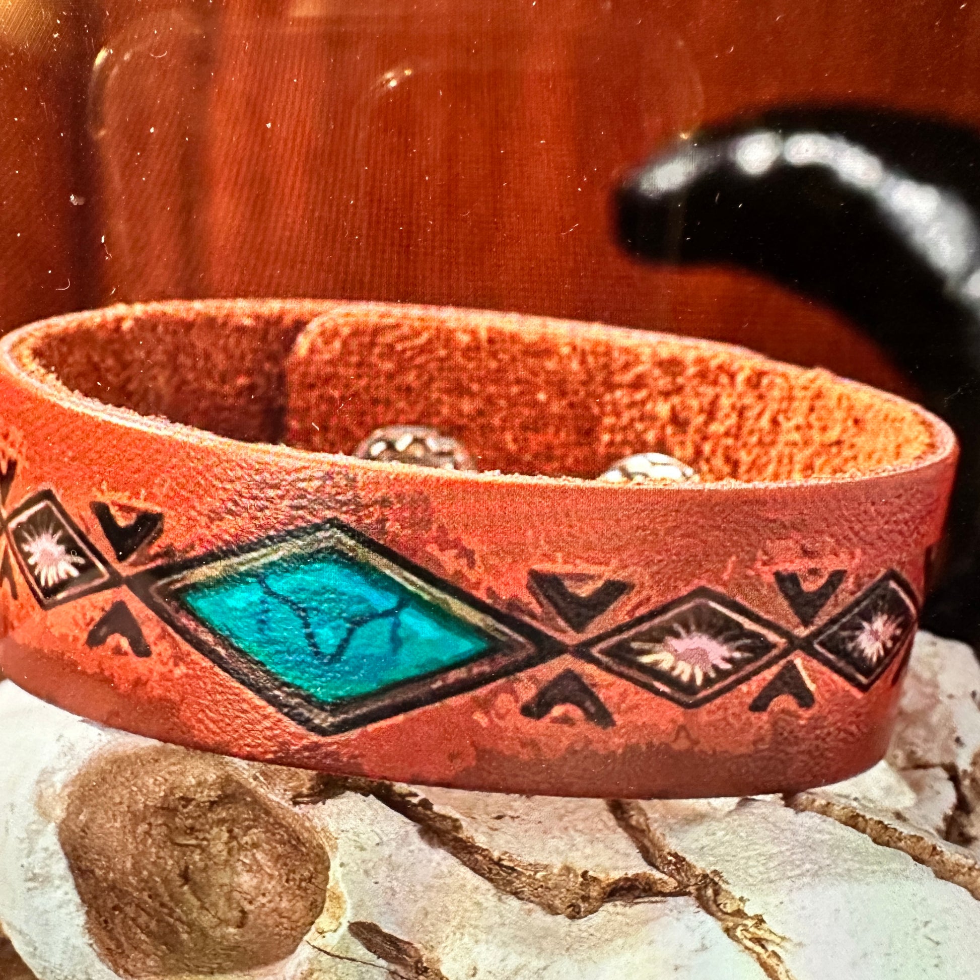 Boho Western Style Stamped Leather Grain Cuff Bracelet, Turquoise Leather, 20CM, Gift BoxBoho Western Style Stamped Leather Grain Cuff Bracelet, Turquoise Leather, 20CM, Gift Box - Premium  from Silver Elegant - Just $18! Shop now at Silver Elegant