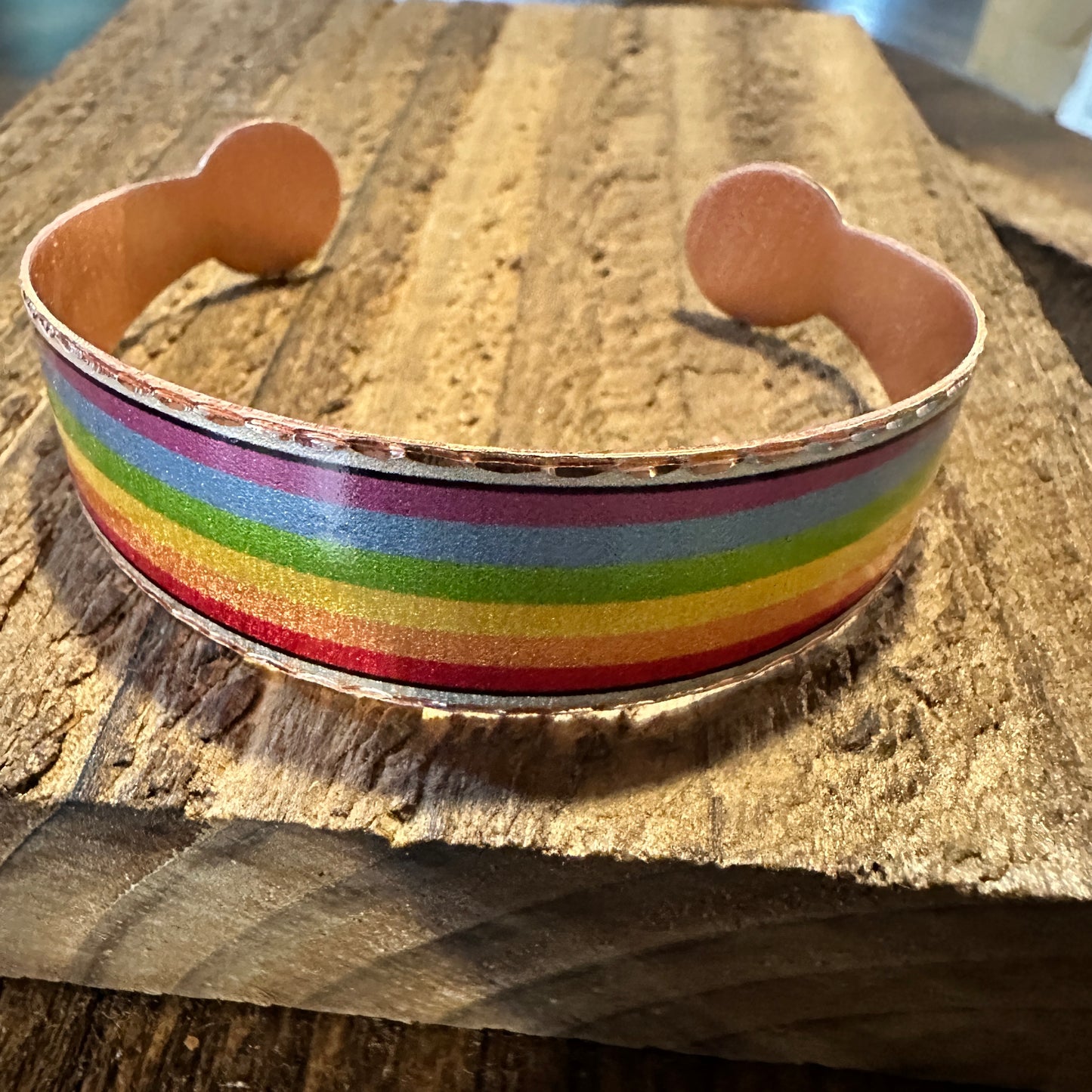 Handmade Boho Copper Wide Cuff Bracelet, Diamond Cut Rainbow Pride Design, Gift BoxHandmade Boho Copper Wide Cuff Bracelet, Diamond Cut Rainbow Pride Design, Gift Box - Premium boho bracelet from COPPER ARTS INC. - Just $32! Shop now at Silver Elegant