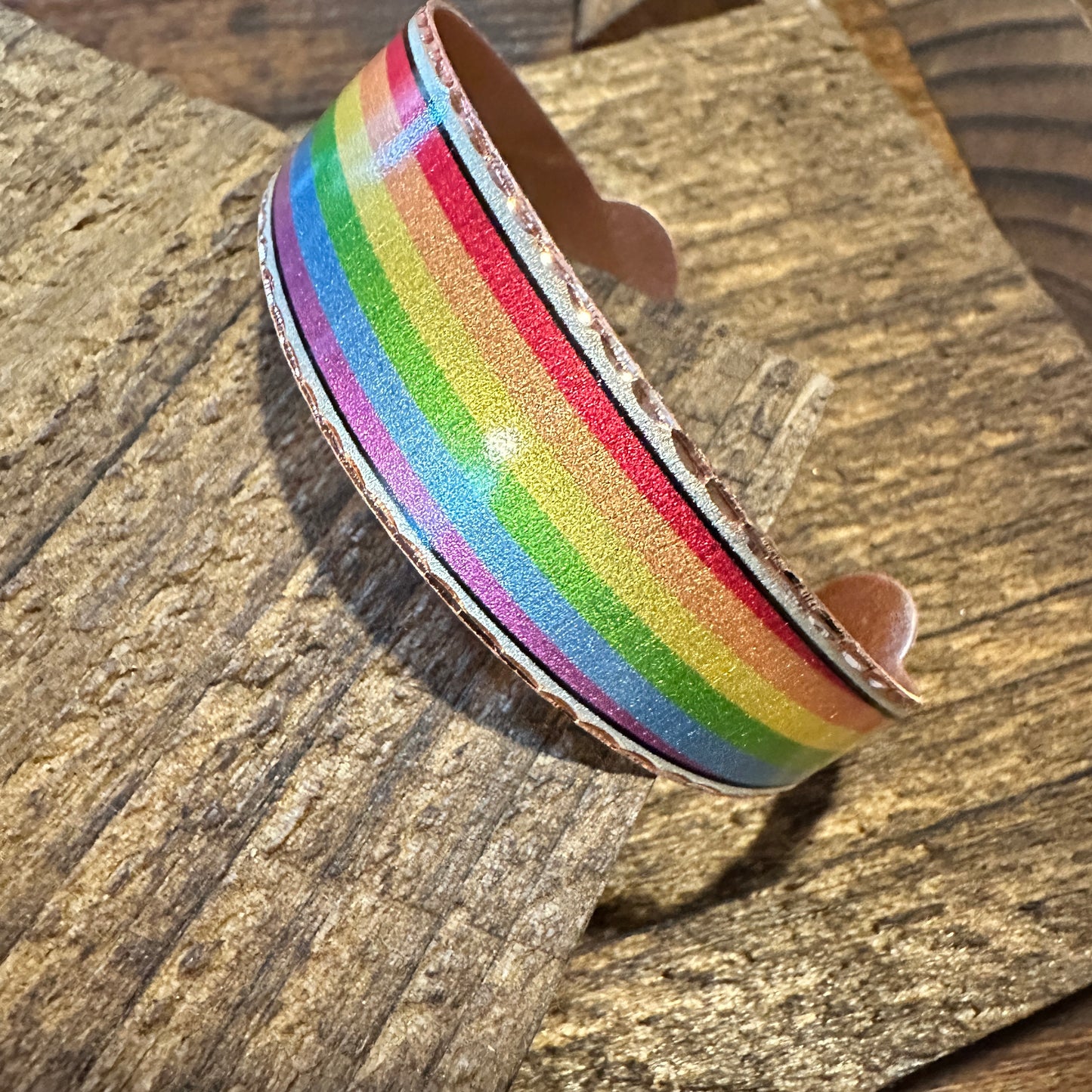 Handmade Boho Copper Wide Cuff Bracelet, Diamond Cut Rainbow Pride Design, Gift BoxHandmade Boho Copper Wide Cuff Bracelet, Diamond Cut Rainbow Pride Design, Gift Box - Premium boho bracelet from COPPER ARTS INC. - Just $32! Shop now at Silver Elegant