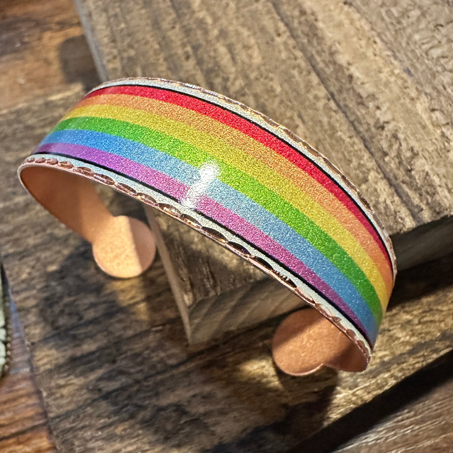 Handmade Boho Copper Wide Cuff Bracelet, Diamond Cut Rainbow Pride Design, Gift BoxHandmade Boho Copper Wide Cuff Bracelet, Diamond Cut Rainbow Pride Design, Gift Box - Premium boho bracelet from COPPER ARTS INC. - Just $32! Shop now at Silver Elegant