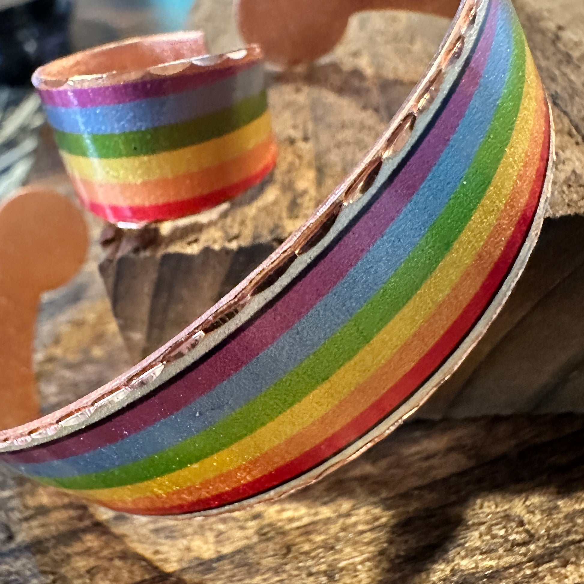 Handmade Boho Copper Wide Cuff Bracelet, Diamond Cut Rainbow Pride Design, Gift BoxHandmade Boho Copper Wide Cuff Bracelet, Diamond Cut Rainbow Pride Design, Gift Box - Premium boho bracelet from COPPER ARTS INC. - Just $32! Shop now at Silver Elegant