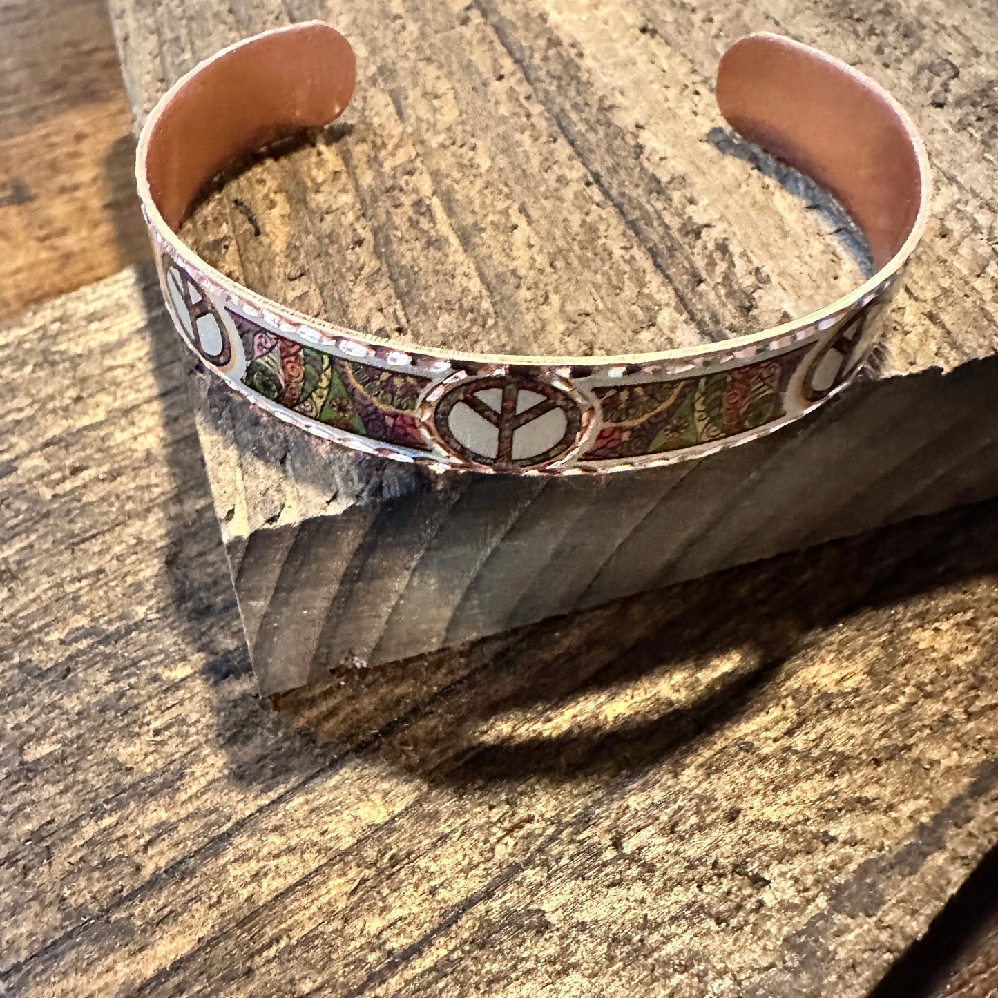 Handmade Boho Copper Narrow Cuff Bracelet, Diamond Cut Hippie Peace Design, Gift BoxHandmade Boho Copper Narrow Cuff Bracelet, Diamond Cut Hippie Peace Design, Gift Box - Premium boho bracelet from COPPER ARTS INC. - Just $29! Shop now at Silver Elegant