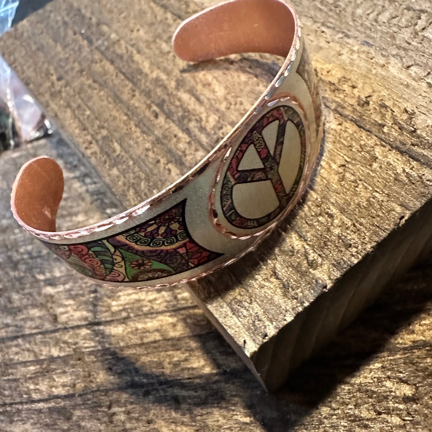 Handmade Boho Copper Wide Cuff Bracelet, Diamond Cut Hippie Peace Design, Gift BoxHandmade Boho Copper Wide Cuff Bracelet, Diamond Cut Hippie Peace Design, Gift Box - Premium boho bracelet from COPPER ARTS INC. - Just $32! Shop now at Silver Elegant