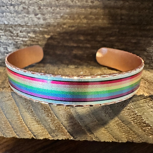 Handmade Boho Copper Narrow Cuff Bracelet, Diamond Cut Rainbow Pride Design, Gift BoxHandmade Boho Copper Narrow Cuff Bracelet, Diamond Cut Rainbow Pride Design, Gift Box - Premium boho bracelet from COPPER ARTS INC. - Just $29! Shop now at Silver Elegant