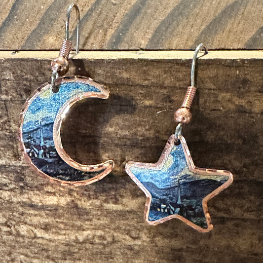 Handmade Boho Copper Earrings, Diamond Cut Van Gogh Starry Night Moon & Star Earrings, Gift BoxHandmade Boho Copper Earrings, Diamond Cut Van Gogh Starry Night Moon & Star Earrings, Gift Box - Premium Drop Wire Earring from COPPER ARTS INC. - Just $27! Shop now at Silver Elegant