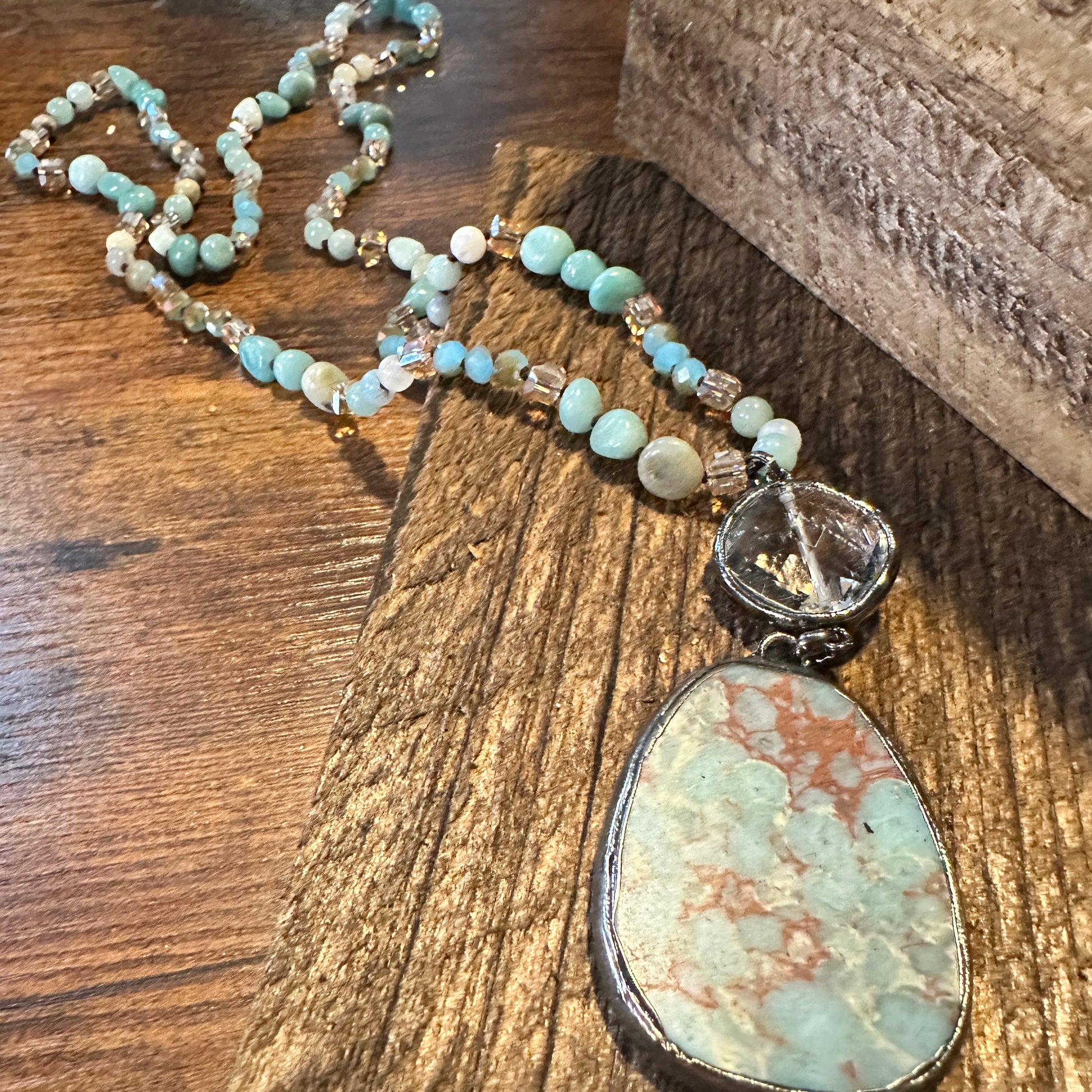 Handmade Boho Natural Stone Bead Necklace, Green Agate Pendant Necklace, Gift BoxHandmade Boho Natural Stone Bead Necklace, Green Agate Pendant Necklace, Gift Box - Premium Pendant Necklace from Silver Elegant - Just $29! Shop now at Silver Elegant