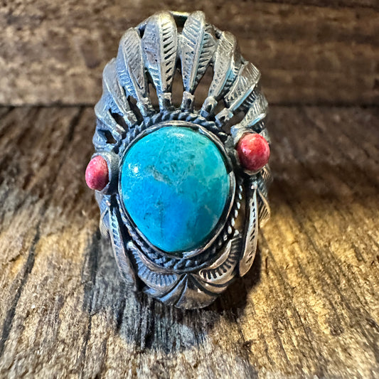 Native American Headdress Turquoise Cuff Statement Ring, Genuine Sterling Silver & Turquoise Stone, Gift BoxNative American Headdress Turquoise Cuff Statement Ring, Genuine Sterling Silver & Turquoise Stone, Gift Box - Premium indian cuff ring from Sowell Jewelry - Just $128! Shop now at Silver Elegant