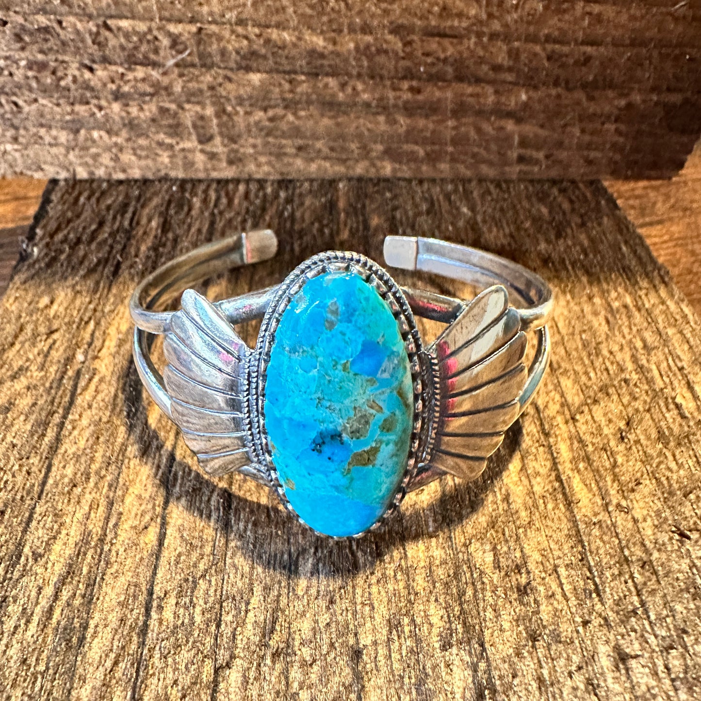 Native American Turquoise Winged Abedabun Sterling Silver Cuff Bracelet in Gift Box - Silver Elegant