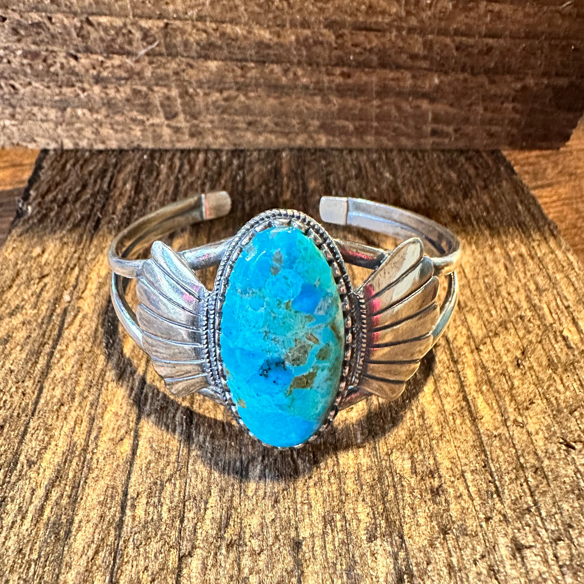 Native American Turquoise Winged Abedabun Sterling Silver Cuff Bracelet in Gift Box - Silver Elegant