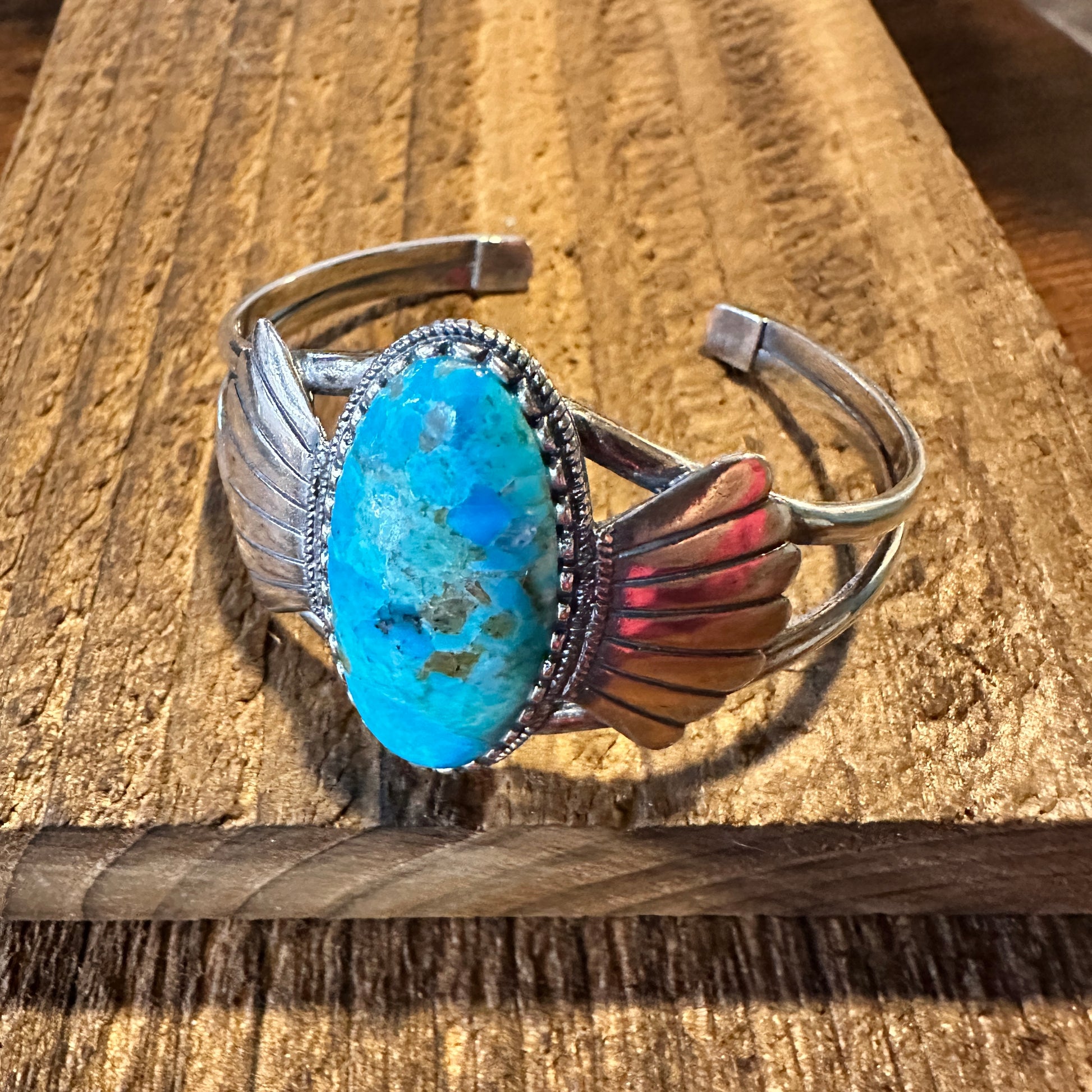 Native American Turquoise Winged Abedabun Sterling Silver Cuff Bracelet in Gift Box - Silver Elegant