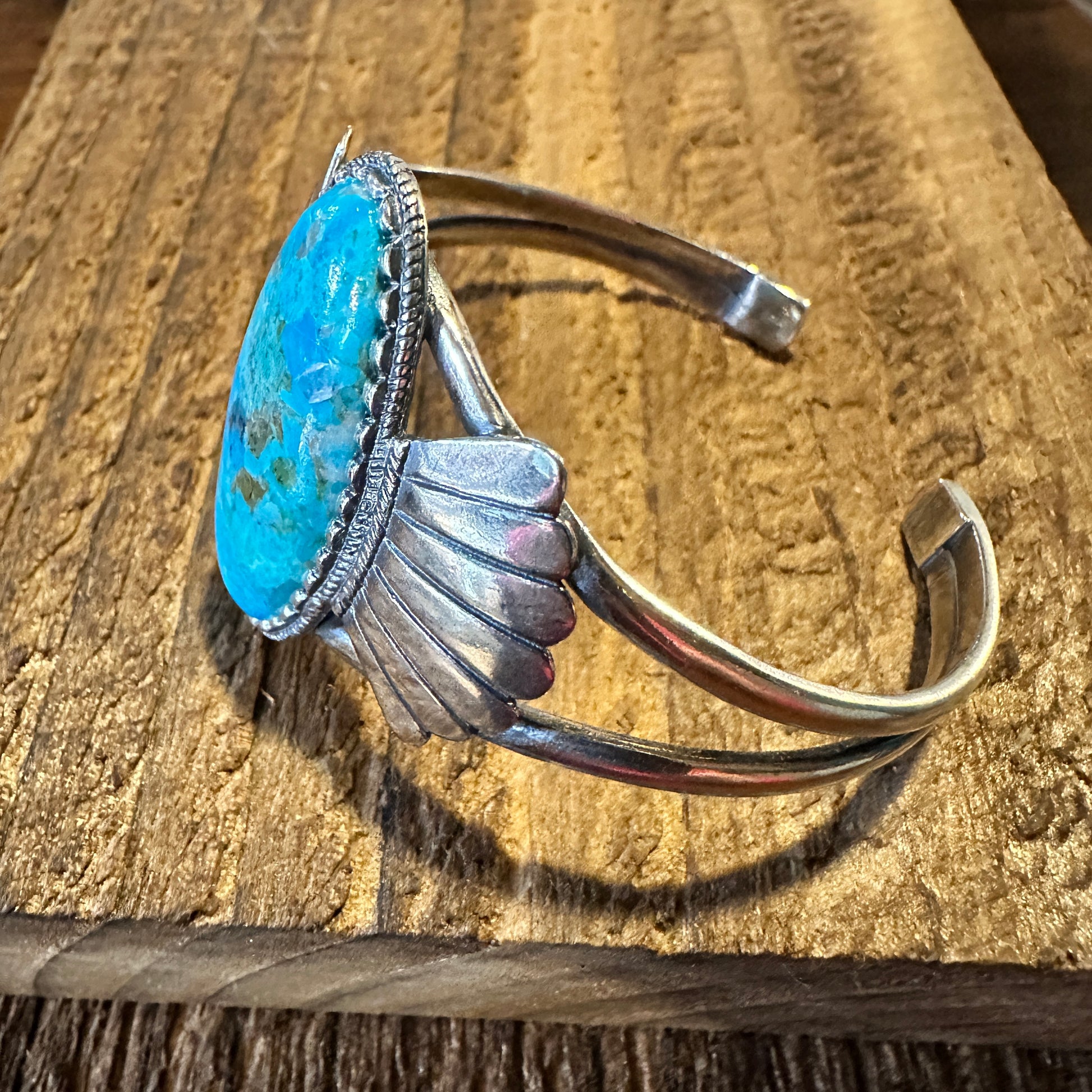 Native American Turquoise Winged Abedabun Sterling Silver Cuff Bracelet in Gift Box - Silver Elegant