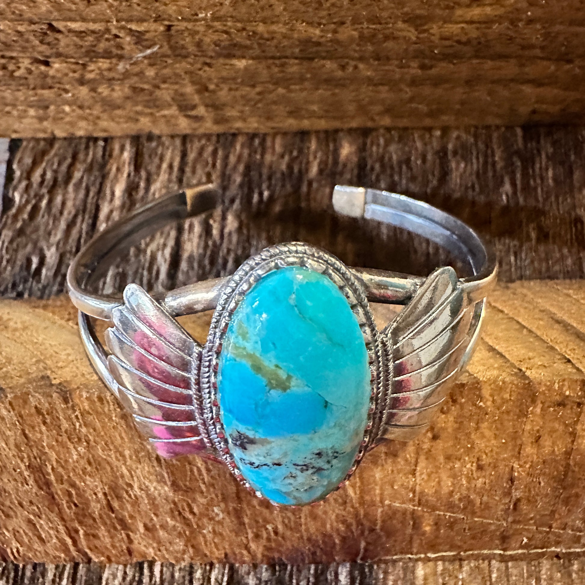 Native American Turquoise Winged Abedabun Sterling Silver Cuff Bracelet in Gift Box - Silver Elegant