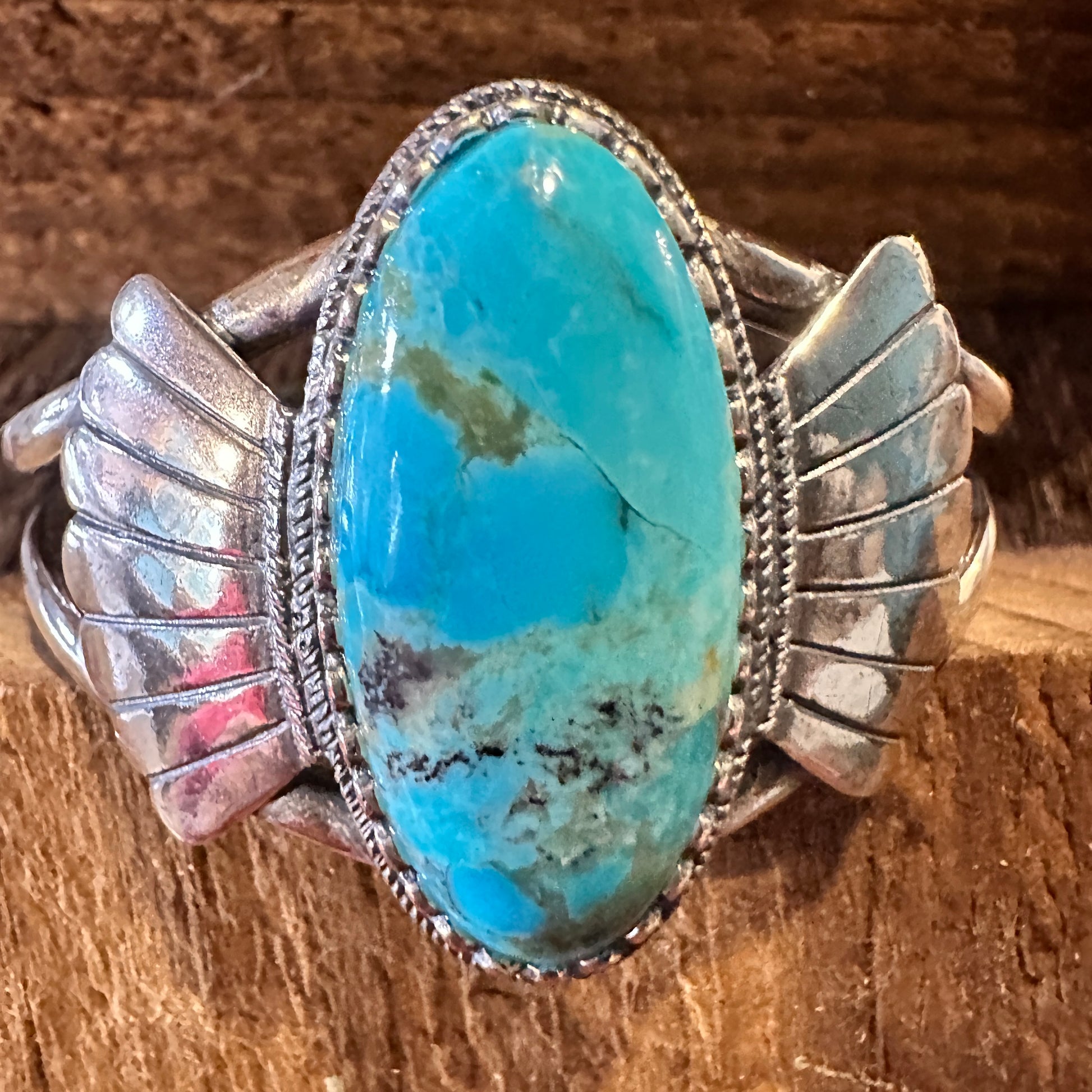 Native American Turquoise Winged Abedabun Sterling Silver Cuff Bracelet in Gift Box - Silver Elegant