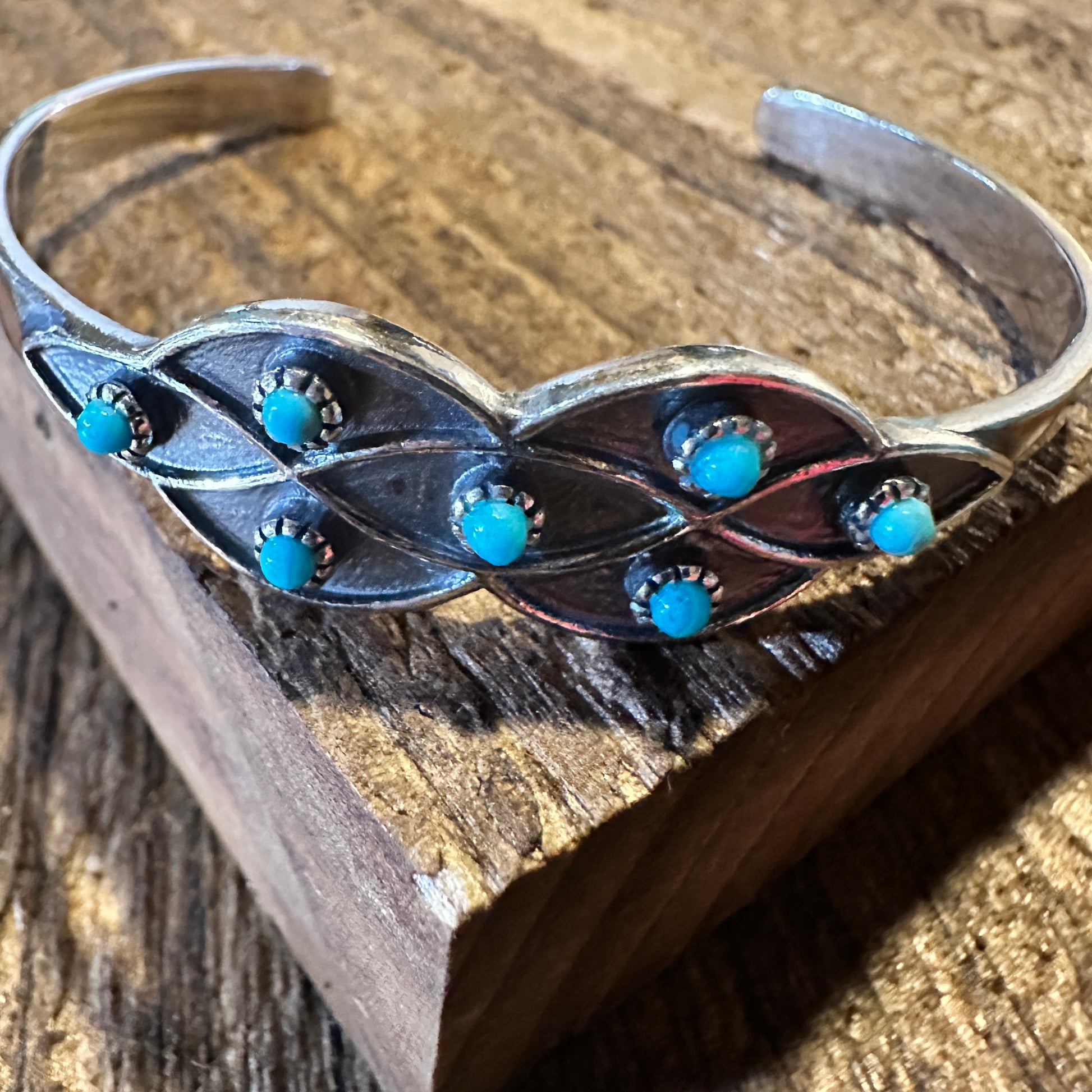 Native American Lucia Turquoise Adjustable Cuff Bracelet in Sterling Silver, Comes in Gift Box - Silver Elegant