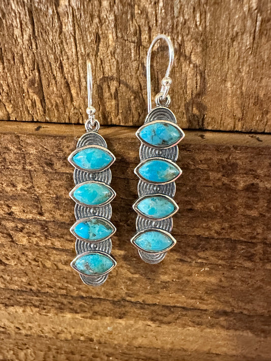 Navajo Valeria Turquoise Dangle Earrings in Sterling Silver, Gift-Ready Box Included - Silver Elegant